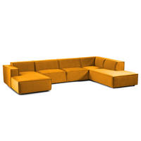 WOHNLANDSCHAFT mit Longchair & Ottomane - Gelb/Schwarz, Kunststoff/Textil (369/70/234cm) - home24