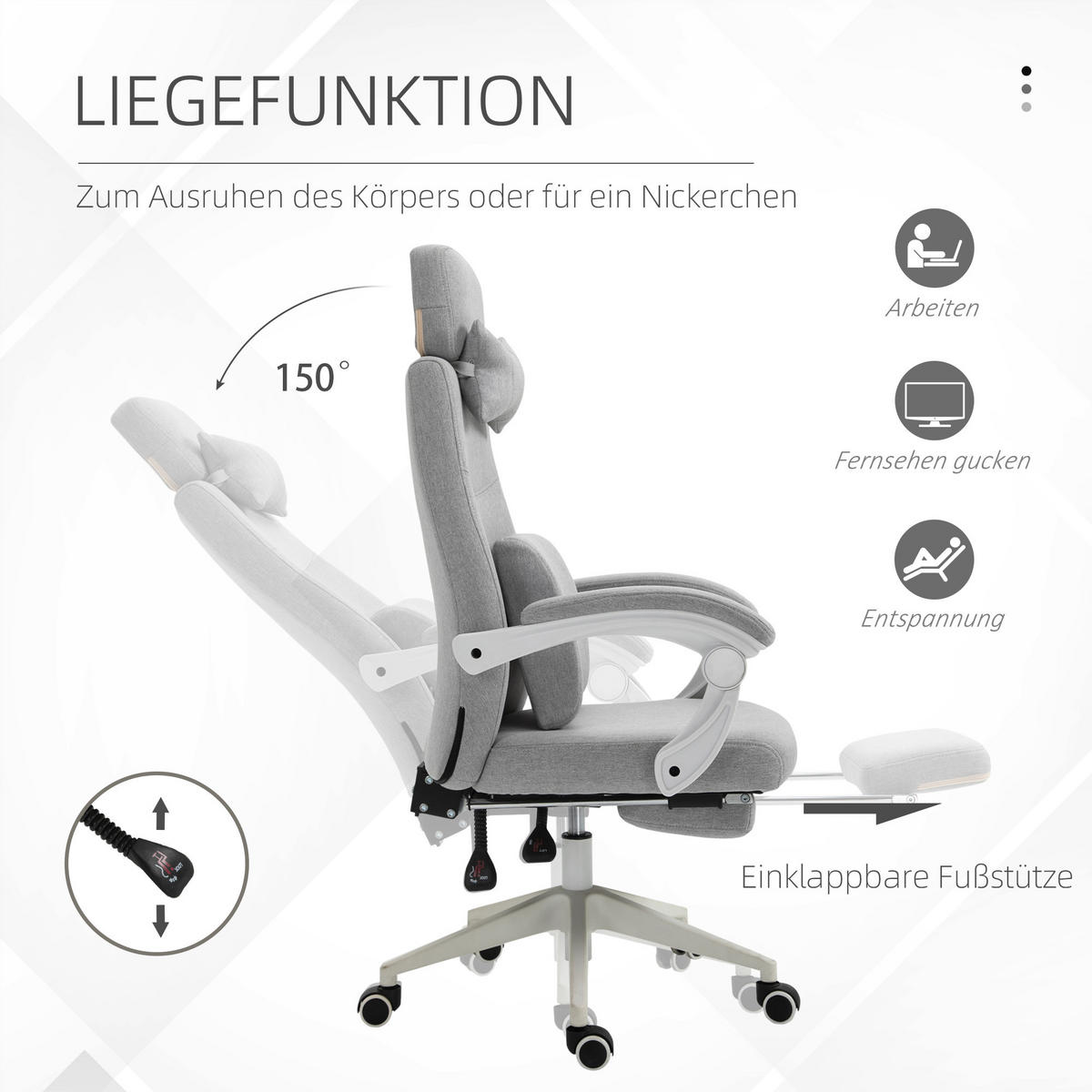 BÜROSTUHL, Gamingstuhl, Schaumstoff - Grau, Kunststoff (68/117/62cm) - Vinsetto