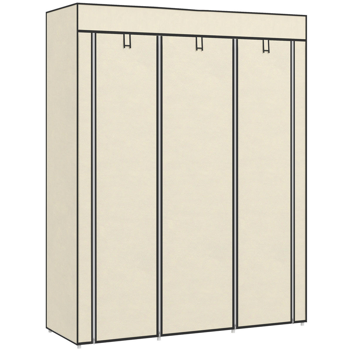 STOFFSCHRANK mit 8 Regalen und 2 Kleiderstangen, praktische Aufbewahrungslösung für Kleidung, Cremeweiß - Creme, Metall (125/162.5/43cm)