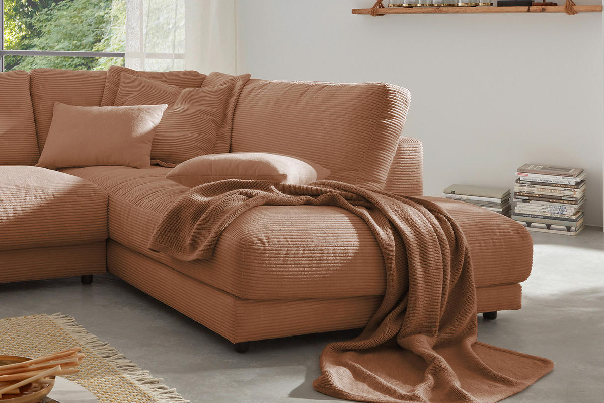 ECKSOFA MADELINE Braun Cord - Dunkelbraun/Schwarz, Kunststoff/Textil (325/224cm) - KAWOLA