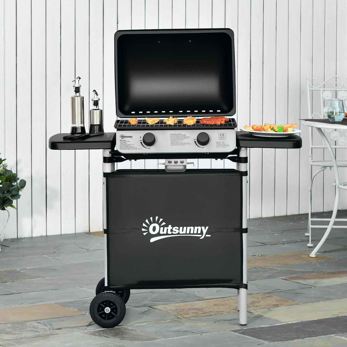 GASGRILL DE-18616 2 Brenner, 2,8 kW mit 2 Grillrosten Schwarz - Schwarz, Metall (49/99/104cm) - ComfortXL