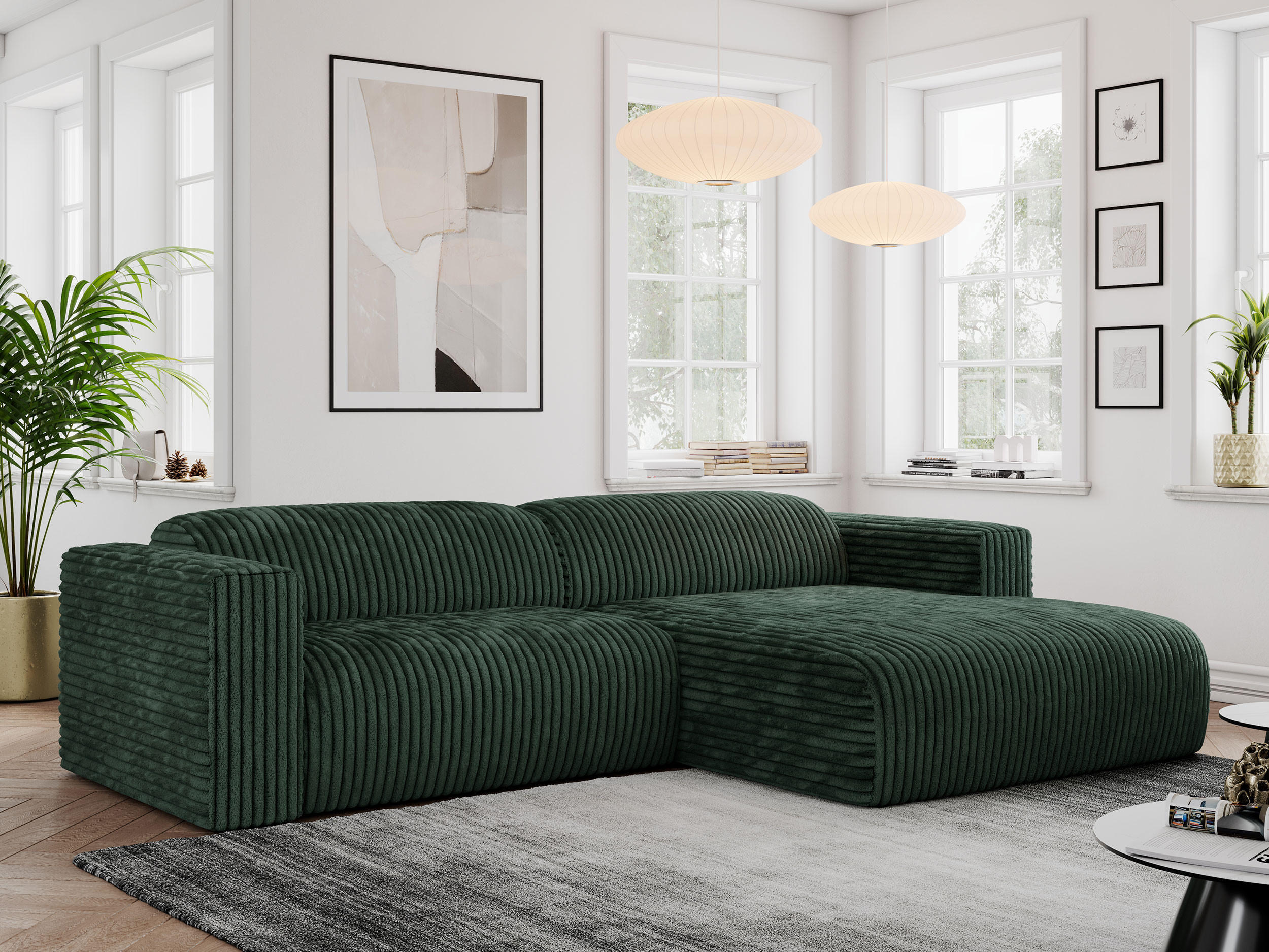 ECKSOFA PASADENA Grün Cord - Rechts Seite - Schwarz/Grün, Kunststoff/Textil (180/288cm) - MKS