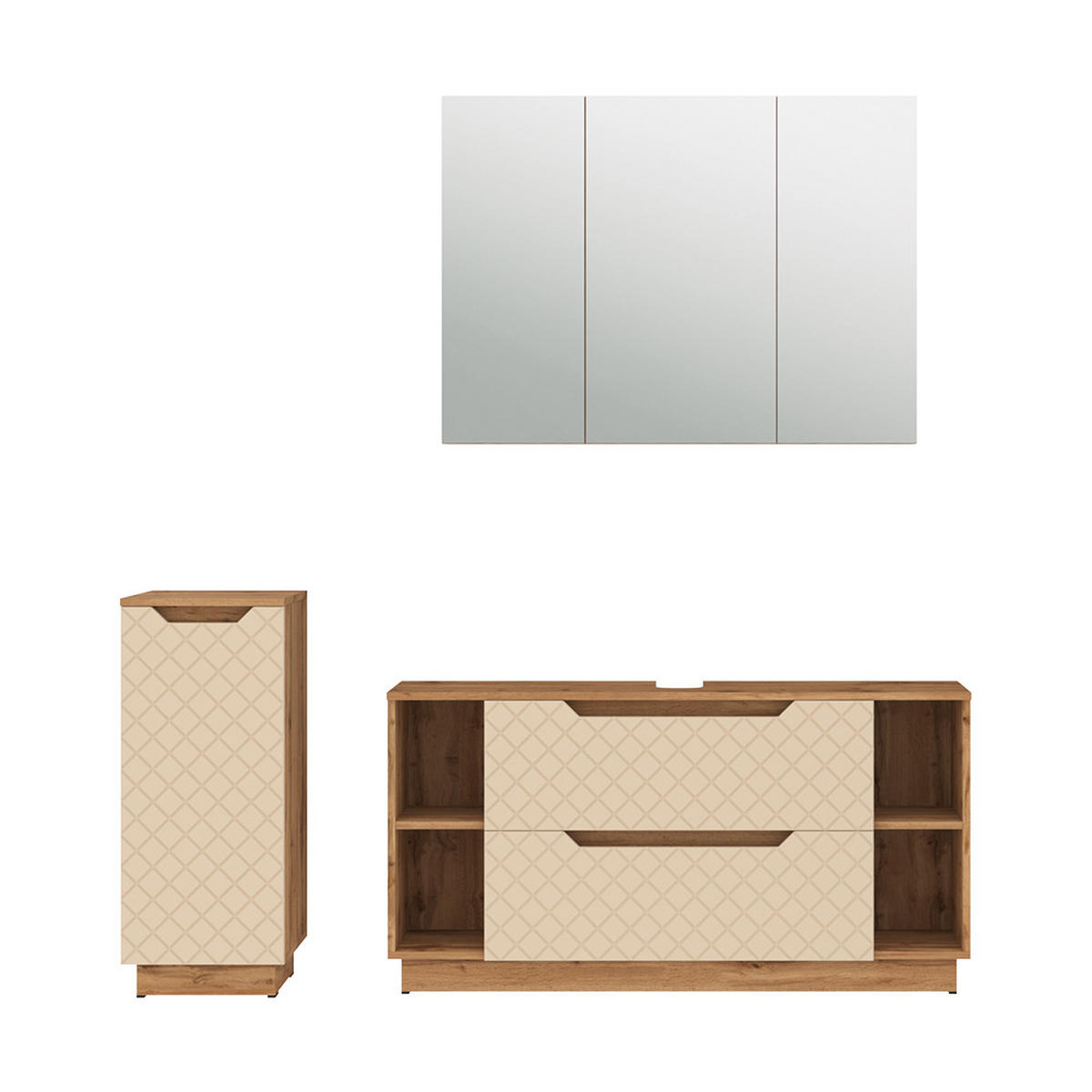 BADMÖBEL-SET Lotta Eiche/Kaschmir mit Kachelstruktur 3 Teile - Kaschmir/Eichefarben, Holzwerkstoff (119.2/62.5/35cm) - Vicco