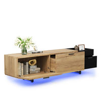 LOWBOARD 180/38/49 cm Schwarz/Naturholzoptik aus Holzwerkstoff mit LED-Hintergrundbeleuchtung - Schwarz, Holzwerkstoff (38/49/180cm) - OKMYHOME