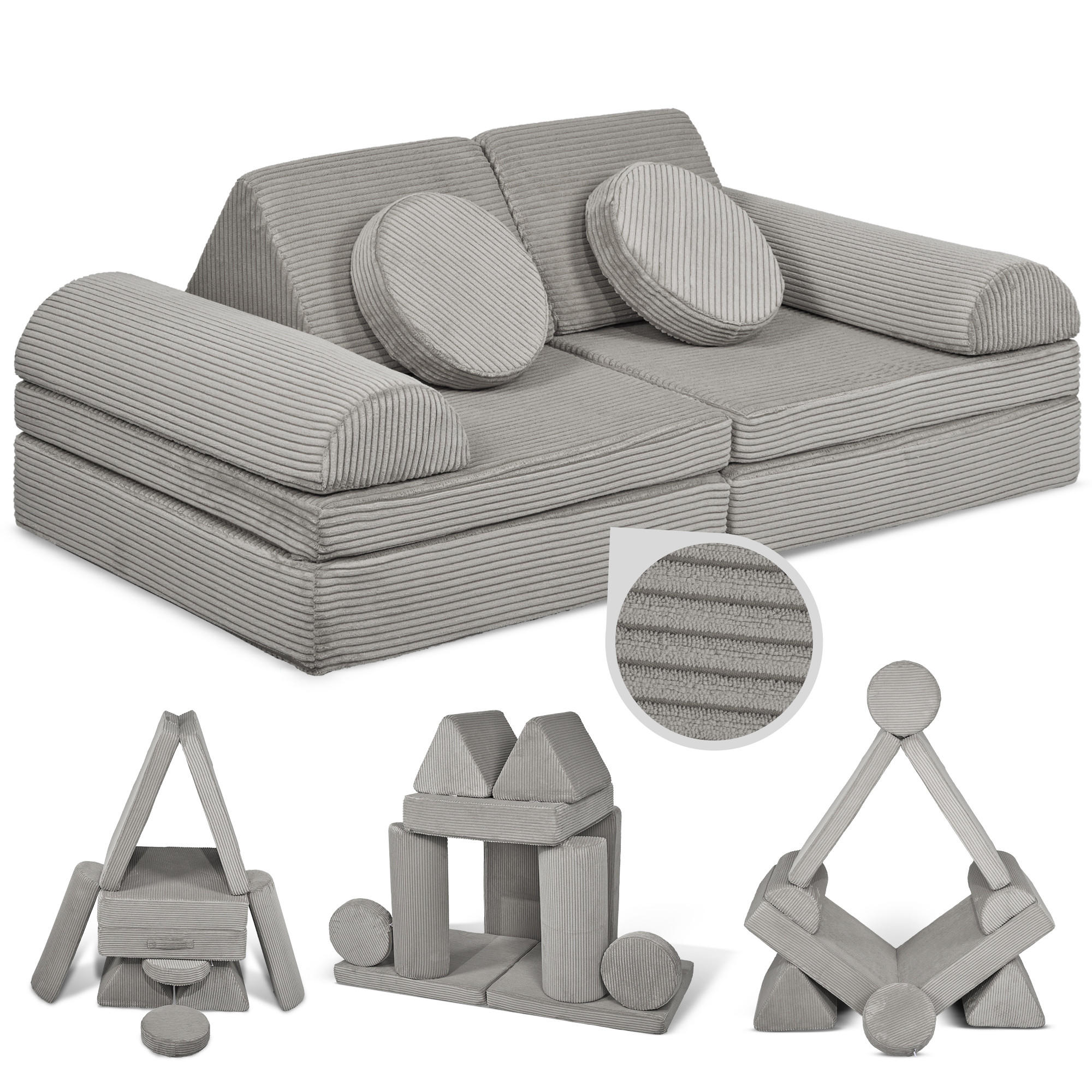 SPIELSOFA Kinder Fantasiewelt 8tlg - Grau, Textil (150/55/66cm) - Linodino