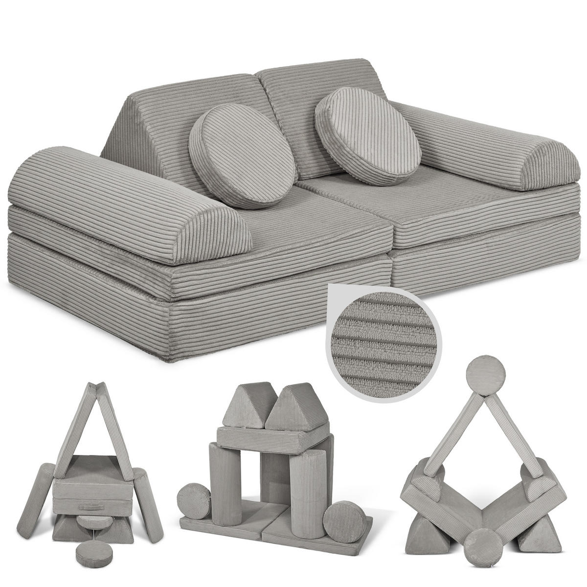 SPIELSOFA Kinder Fantasiewelt 8tlg - Grau, Textil (150/55/66cm) - Linodino