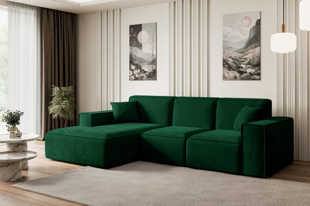 ECKSOFA Ottomane Links SERRA-L - 266x165x73 cm Grün Velours - Schwarz/Grün, Holzwerkstoff/Kunststoff (165/266cm) - ALTDECOR