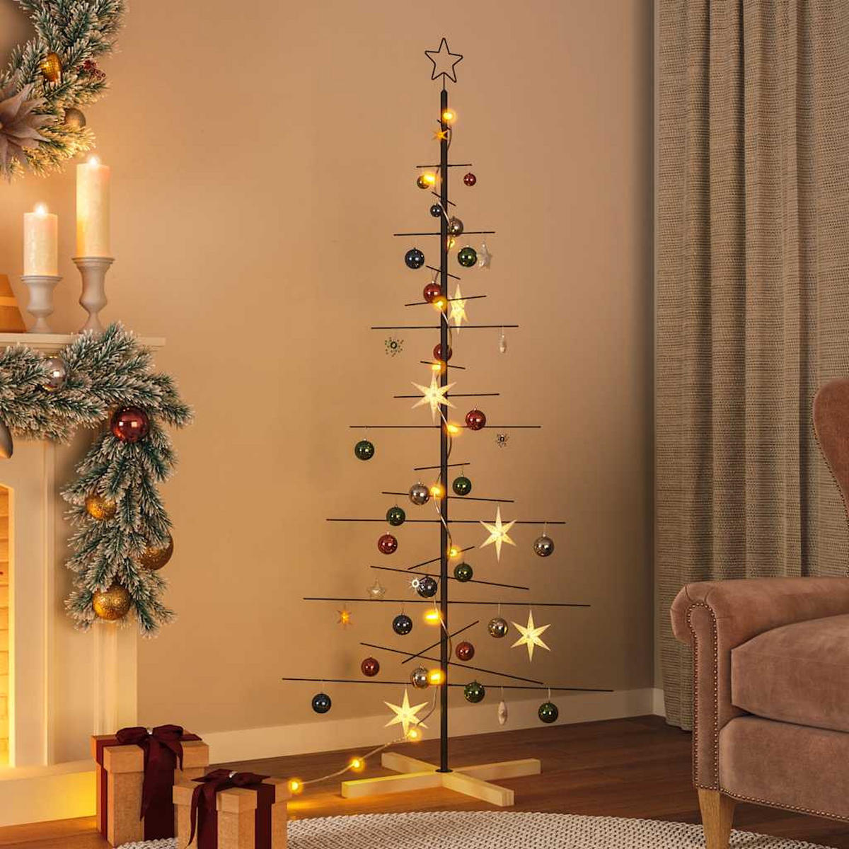 WEIHNACHTSBAUM Metall Mit Holzständer Schwarz 180 Cm - Schwarz, Metall (180cm) - vidaXL