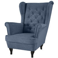 CHESTERFIELD-SESSEL Falco dunkelblau mit Wenge Holzbeinen - Blaugrau, Holz/Textil (82/102/92cm) - Beautysofa