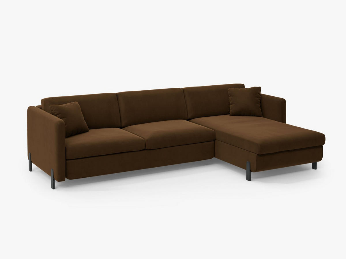 ECKSOFA ausklappbar rechts Gloria aus Samt schokolade 4 Sitzplätze - Dunkelbraun, Textil (260/170cm) - Micadoni