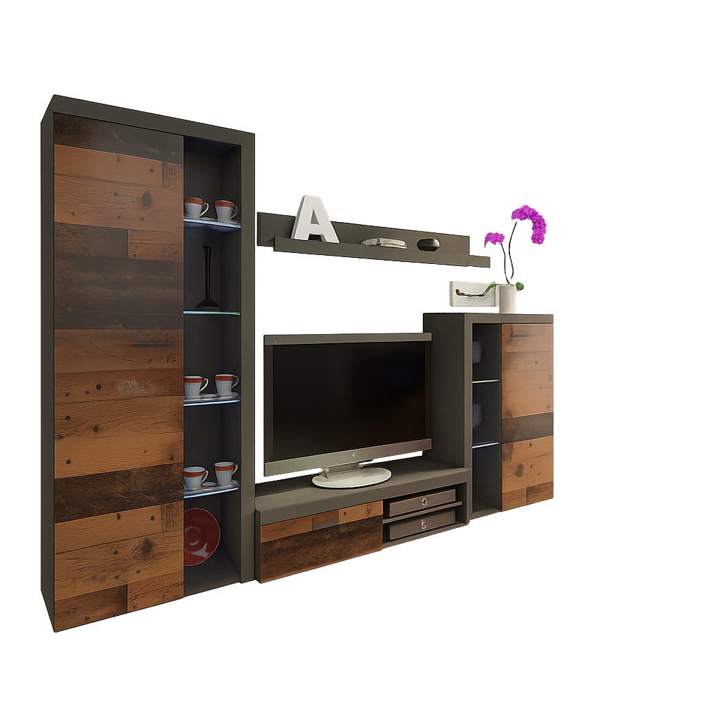 WOHNWAND OKTAWIA - Graphitfarben/Braun, Holzwerkstoff (270/190/40cm) - Meblini