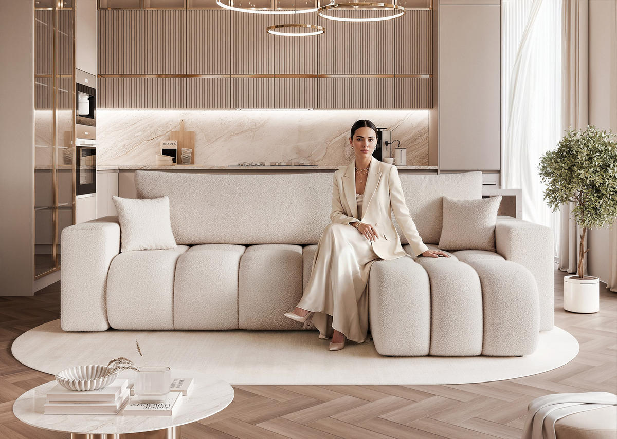 ECKSOFA OFI mit Schlaffunktion und Bettkasten Beige - Beige, Holzwerkstoff/Kunststoff (248/145cm) - Idohome