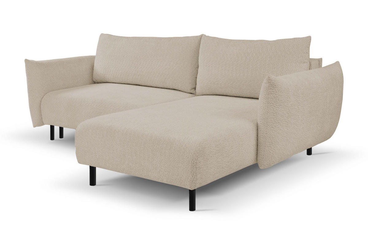 ECKSOFA ADEL mit Schlaffunktion und Bettkasten, L-förm, Metallbeine, verstellbar lose Rückenkissen, freistehend, RECHTS, 257x171x90 cm, Beige - Beige, Holz/Textil (257/171cm) - DomoHome