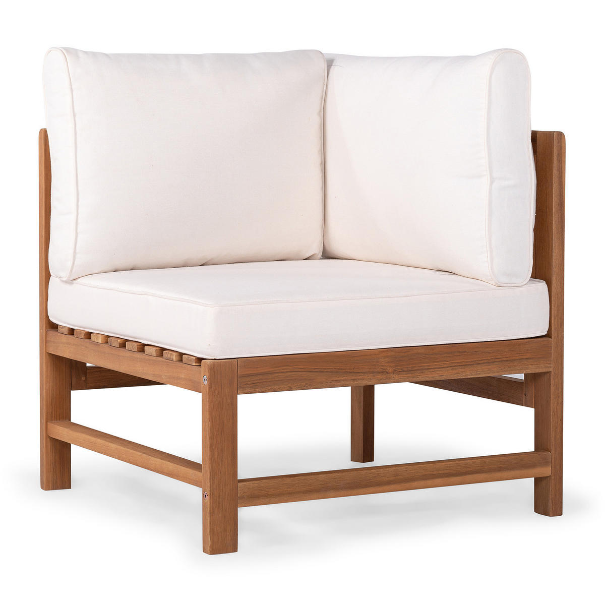 LOUNGEECKE - Akazie massiv / Polyester - Braun / Beige - Beige/Braun, Holz/Textil (66/76/66cm) - home24