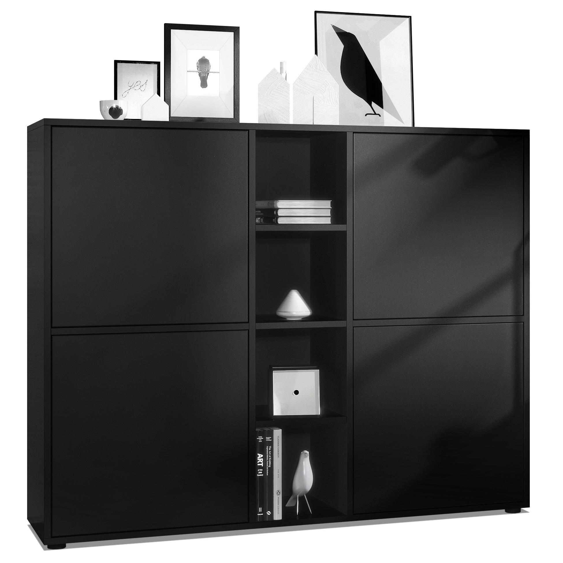 HIGHBOARD Cuba Türen in Schwarz matt - Schwarz, Holzwerkstoff (130.5/105.5/35.5cm) - Vladon