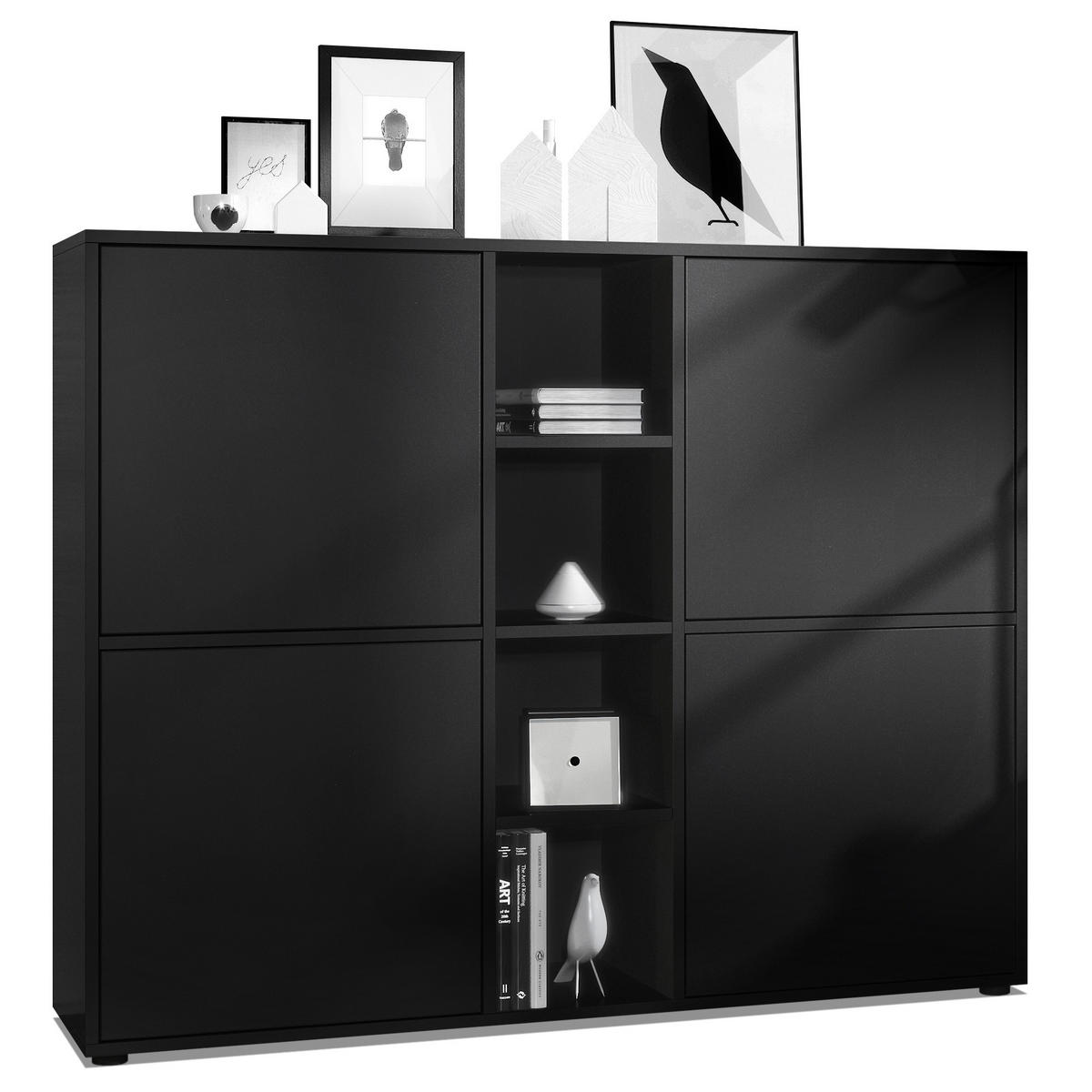 HIGHBOARD Cuba Türen in Schwarz matt - Schwarz, Holzwerkstoff (130.5/105.5/35.5cm) - Vladon