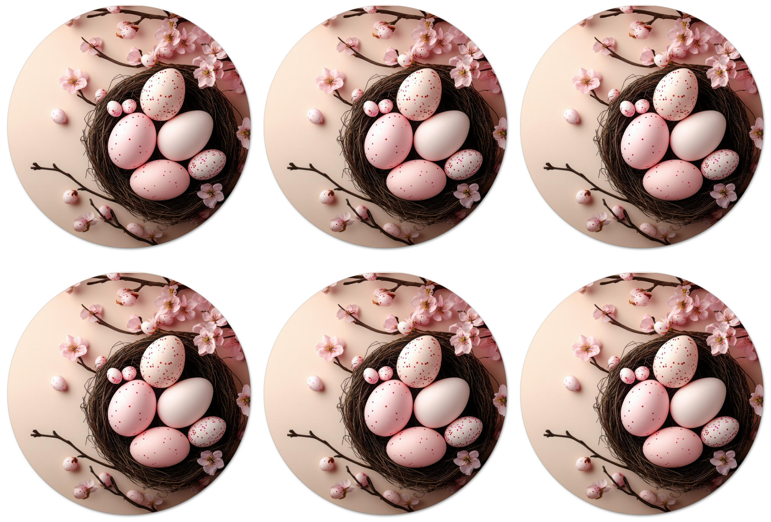 GLASUNTERSETZER Rosa - Blüten - Eier Tischset für Gläser 10x10 cm - Hellrosa, Naturmaterialien (10/0.2cm) - MuchoWow