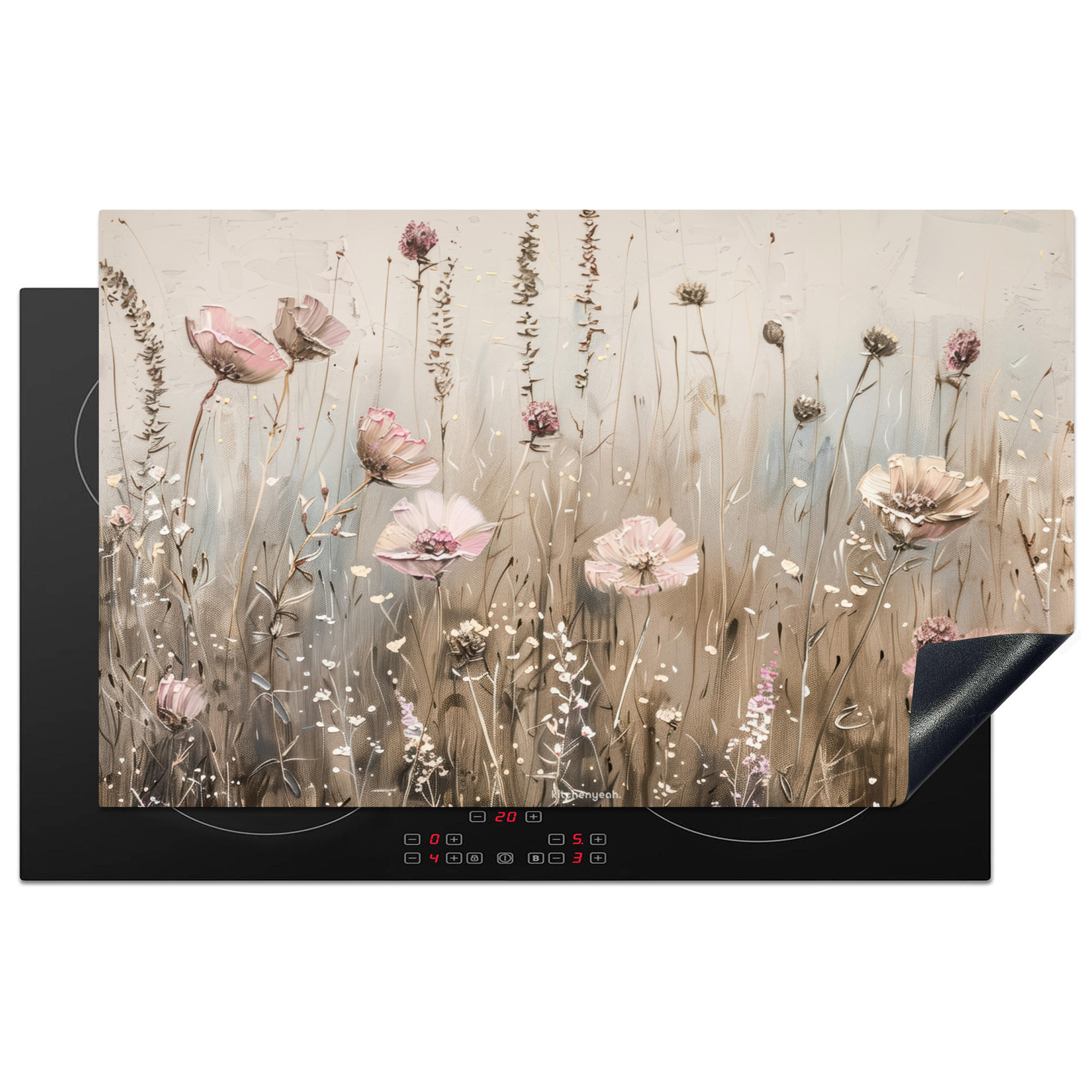 HERDABDECKPLATTE Blumen - Beige - Trockenblumen 85x52 cm - Beige, Kunststoff (85/0.2/52cm) - MuchoWow