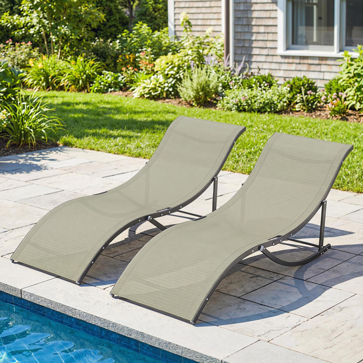 GARTENLIEGE Schwarzer Rahmen, khakifarbene Bespannung 2 Stück - Beige, Naturmaterialien (165/63/61cm) - GiPP
