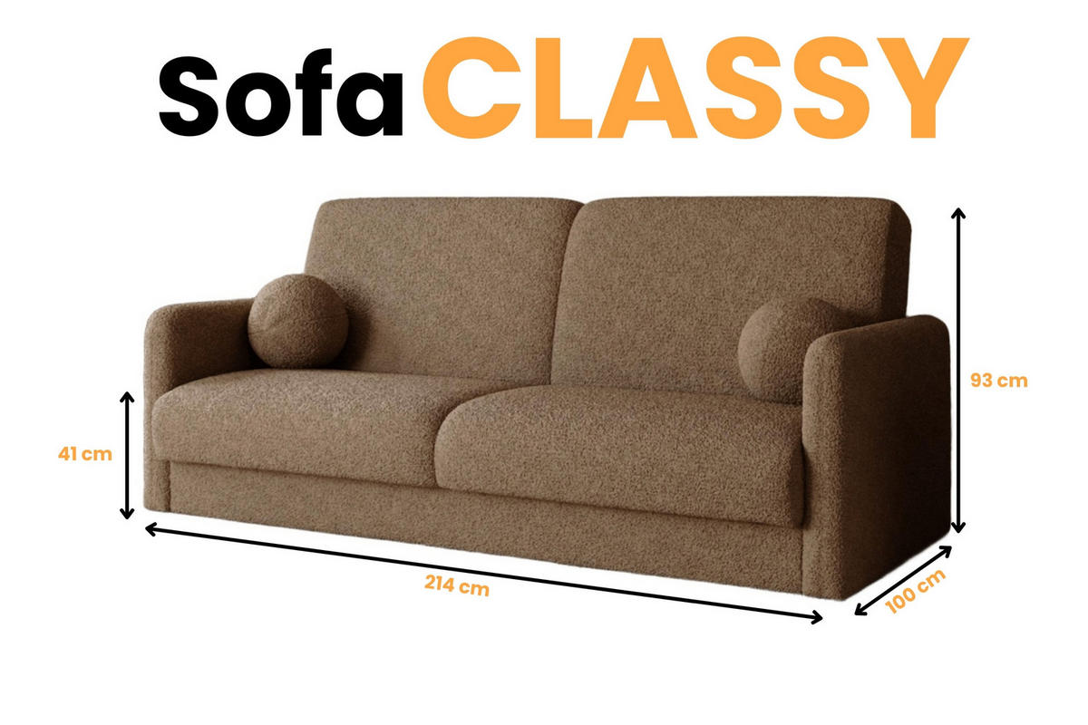SOFA CLASSY 214cm breit in Boucle Dunkelbeige - Beige, Holz/Holzwerkstoff (214/93/100cm) - Deine Möbel 24
