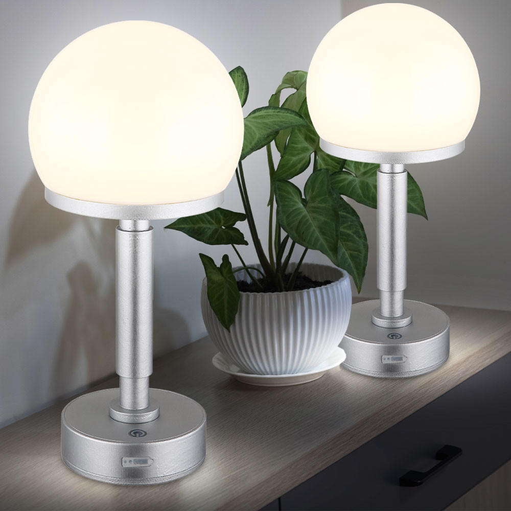 LED TISCHLEUCHTE Haku Silber 2er Set - Silberfarben, Kunststoff (14/14/29.5cm) - Globo Lighting