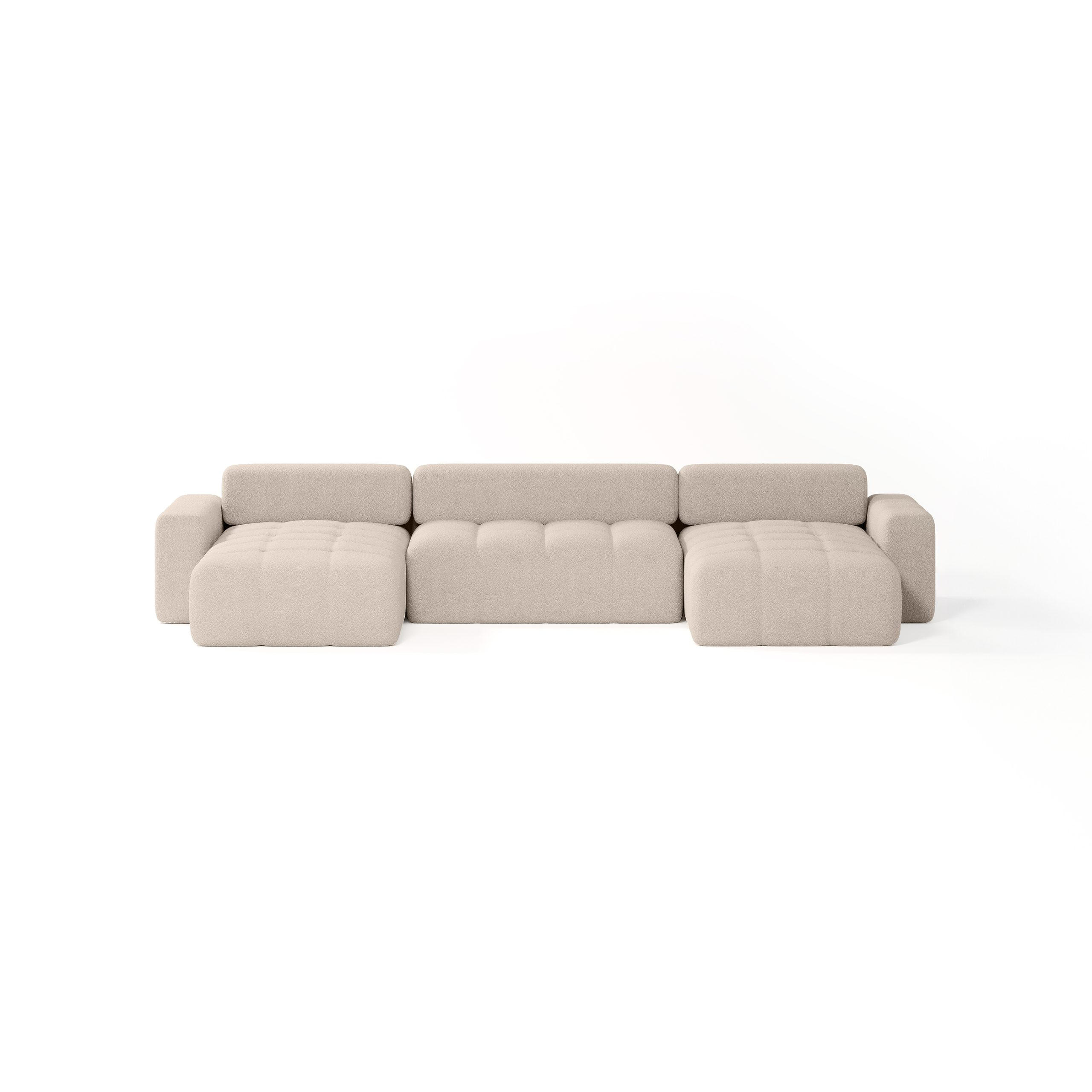 ECKSOFA Bouclé-Stoff 10 Sitzer Bornum U, Beige - Beige, Textil (386/70/155cm) - Meblito