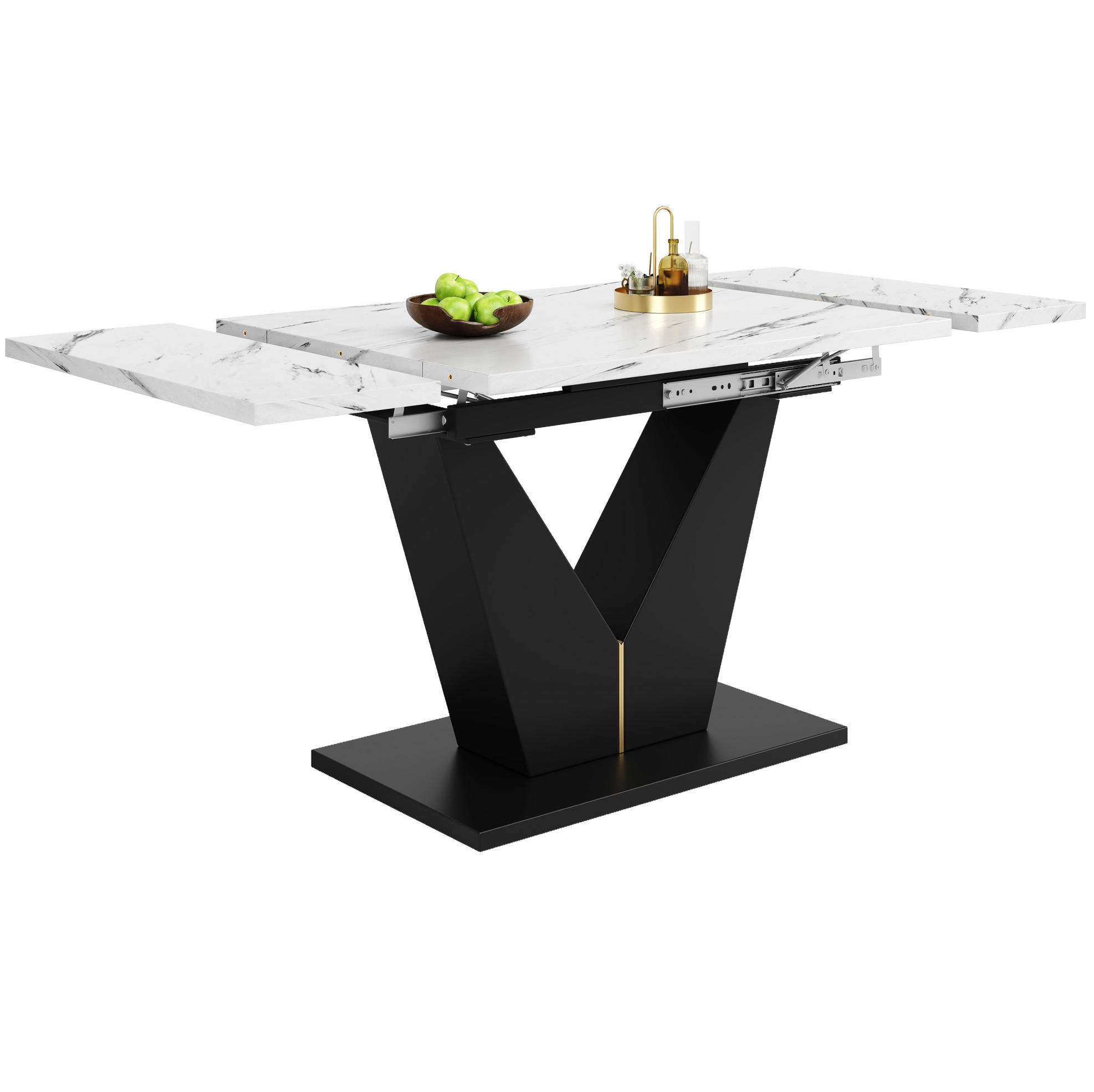ESSTISCH 99-159/75/75 cm weiß schwarz ausziehbar mit V-Fußgestell aus MDF Metall - Weiß, Holzwerkstoff (99/75/75cm) - OKWISH