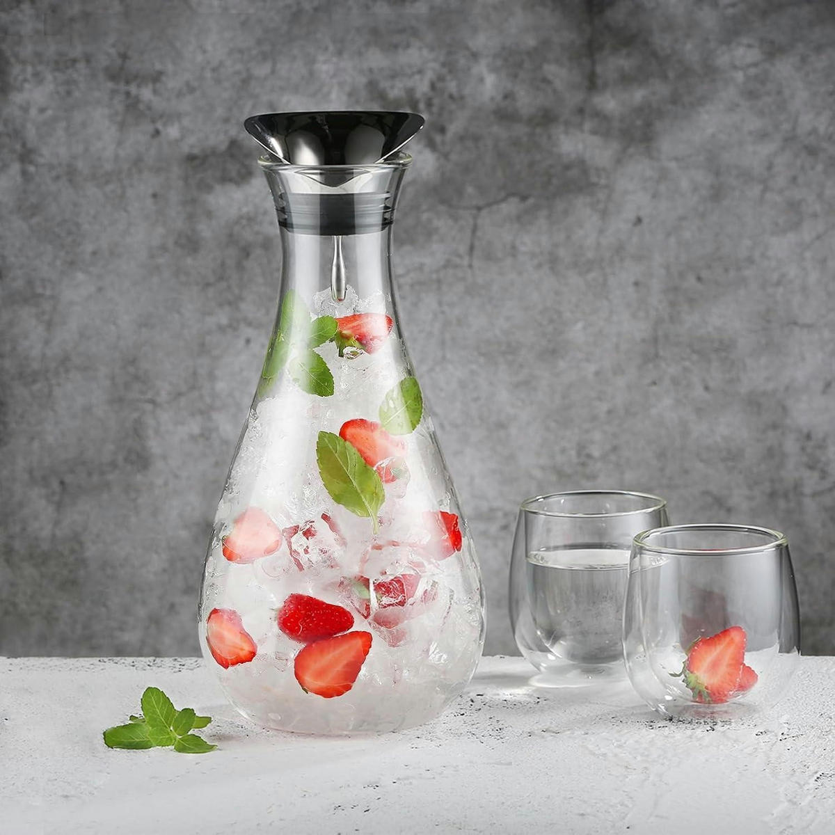 GLASKARAFFE 1.8L mit Edelstahl-Deckel - Transparent, Glas (14/14cm)