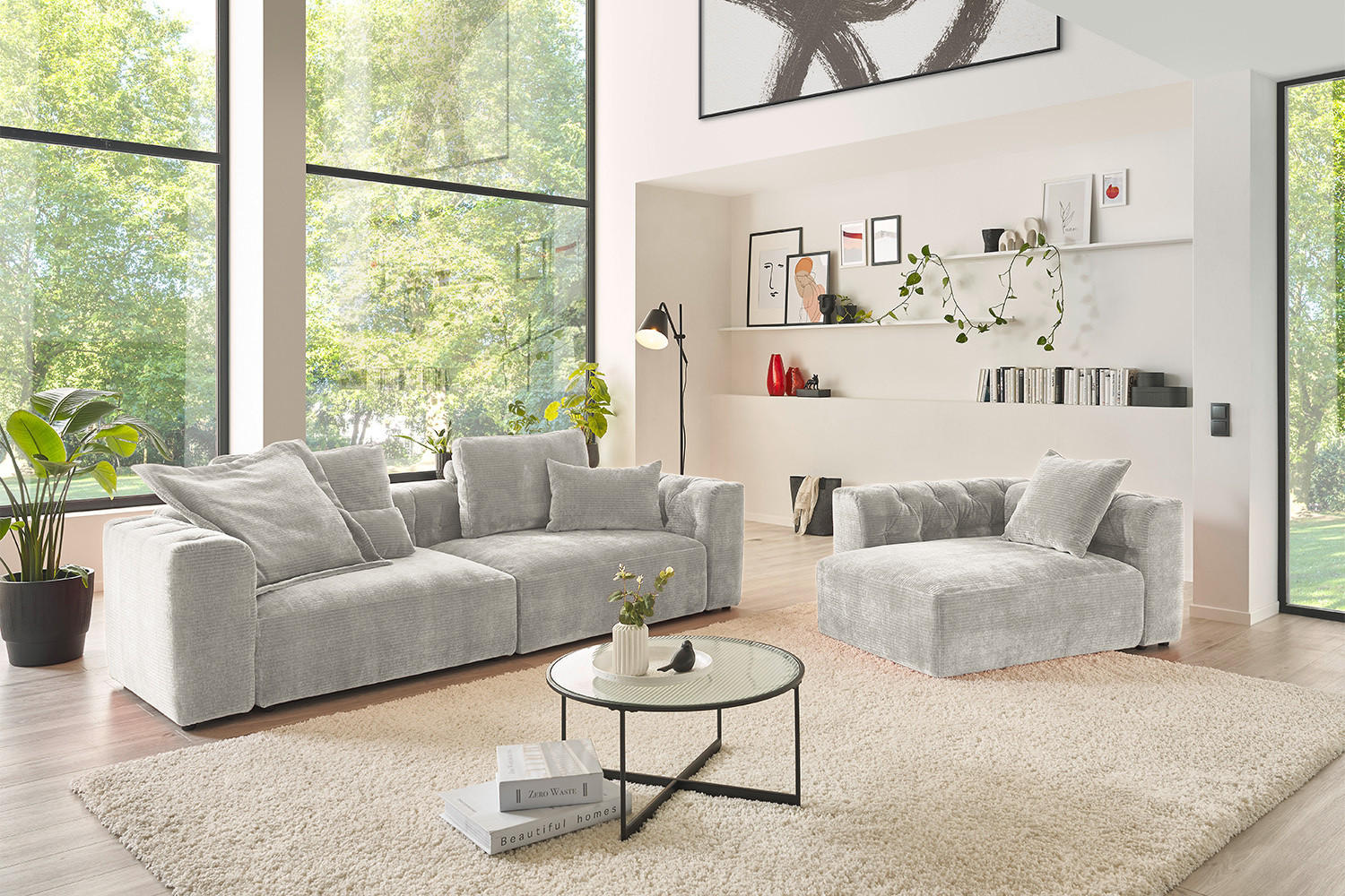 SOFA SITZELEMENT SEPHI Silber Cord - Silberfarben/Schwarz, Kunststoff/Textil (107/39/82cm) - KAWOLA