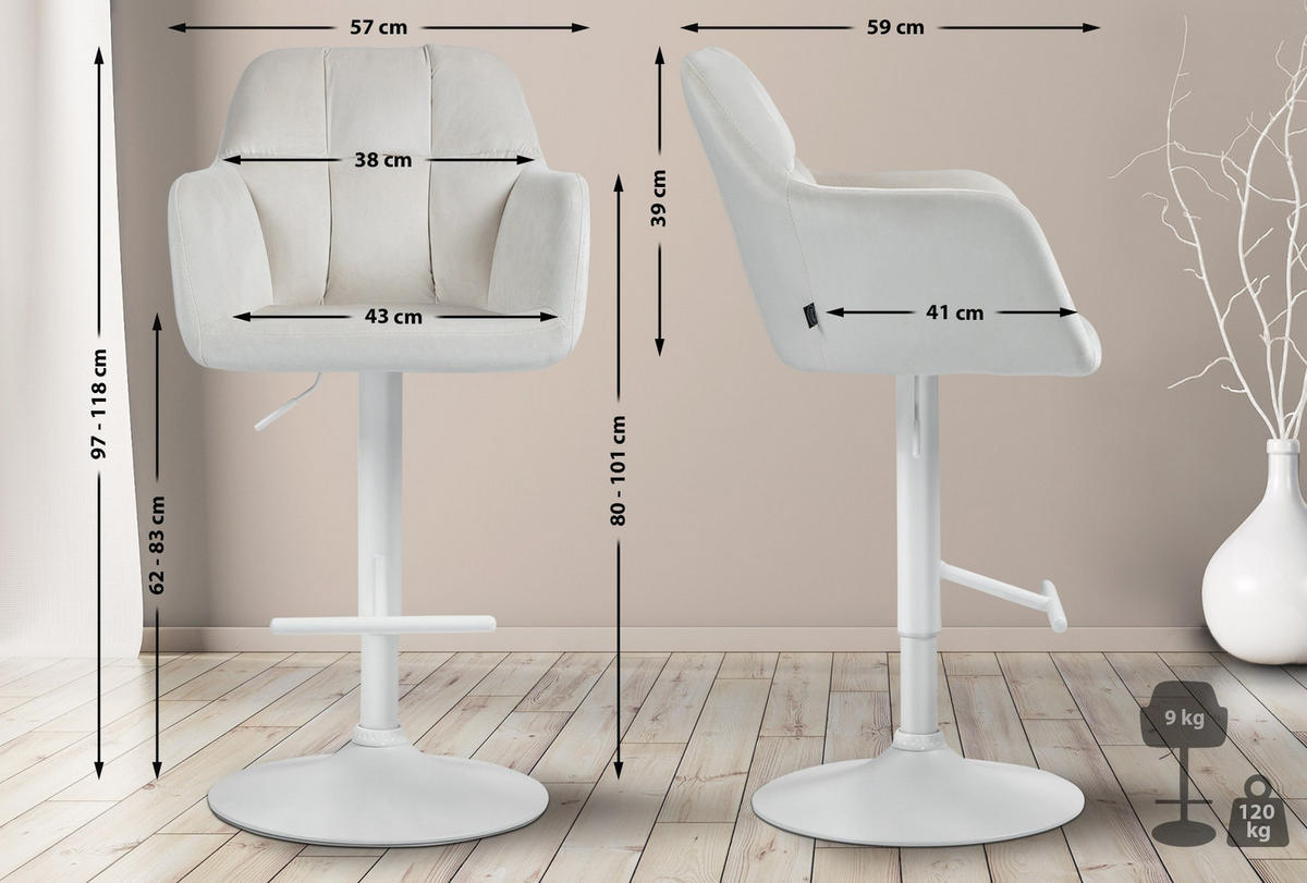 BARHOCKER Samt creme - Creme/Weiß, Textil (57/97/59cm) - CLP