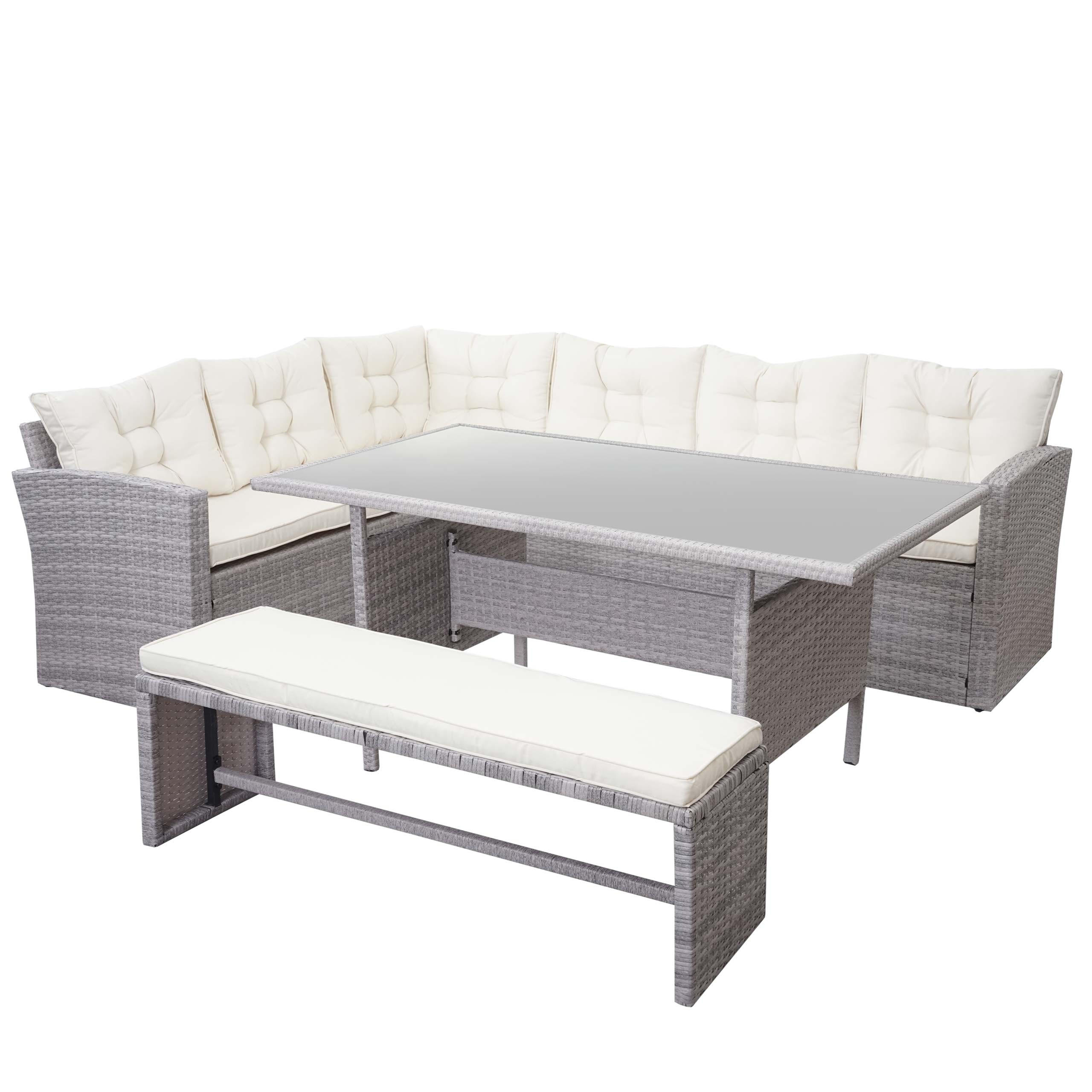 POLY-RATTAN-GARNITUR Hellgrau - Hellgrau, Kunststoff - MCW