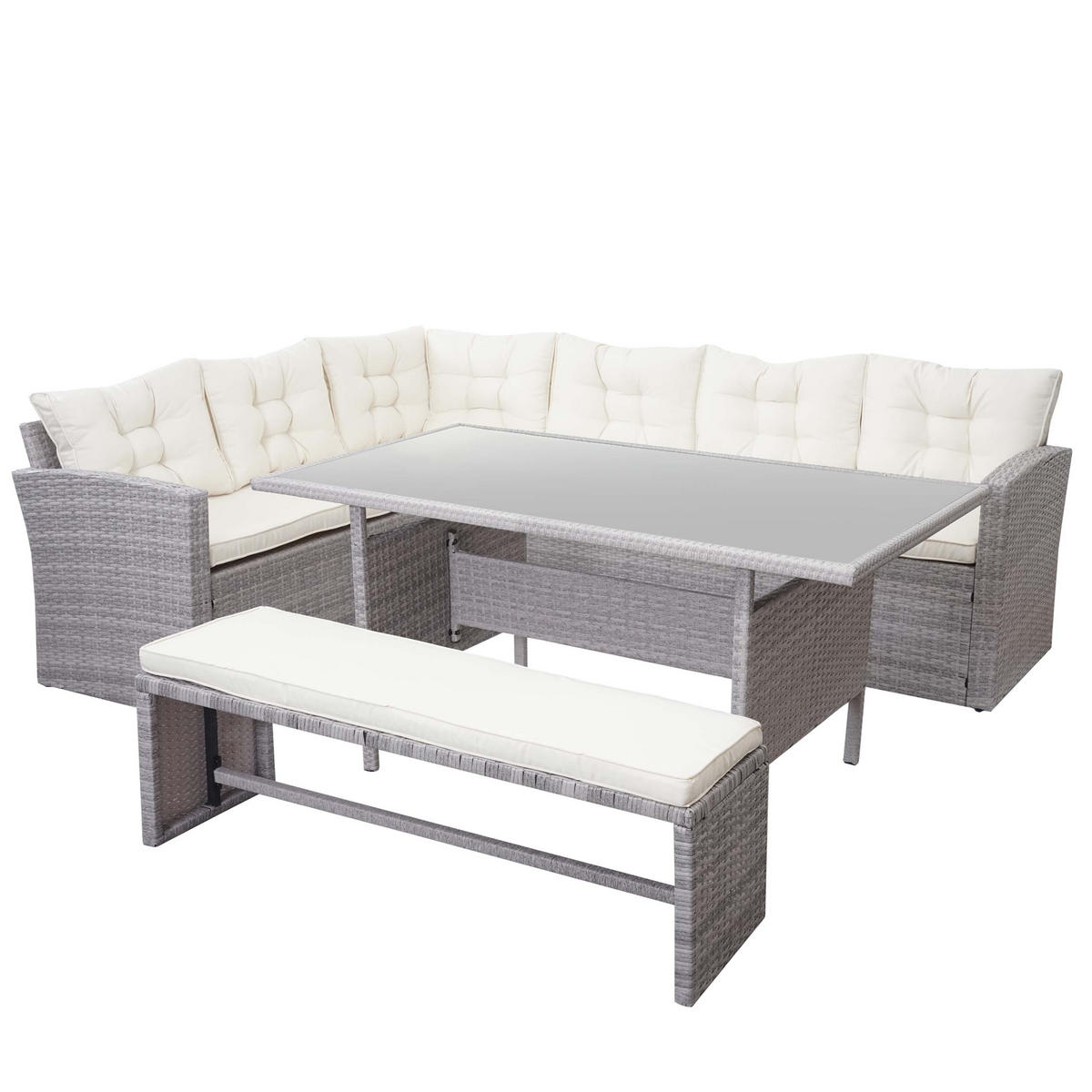 POLY-RATTAN-GARNITUR Hellgrau - Hellgrau, Kunststoff - MCW