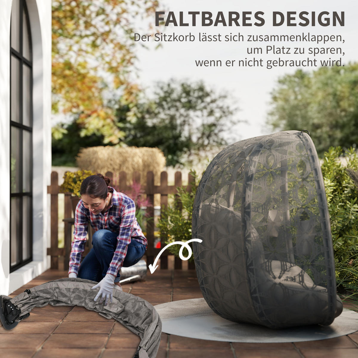 HÄNGESESSEL Mit Gestell DE-07068 mit Becherhaltern, Sicherheitsgurt - Sandfarben, Metall (126/176/126cm) - ComfortXL