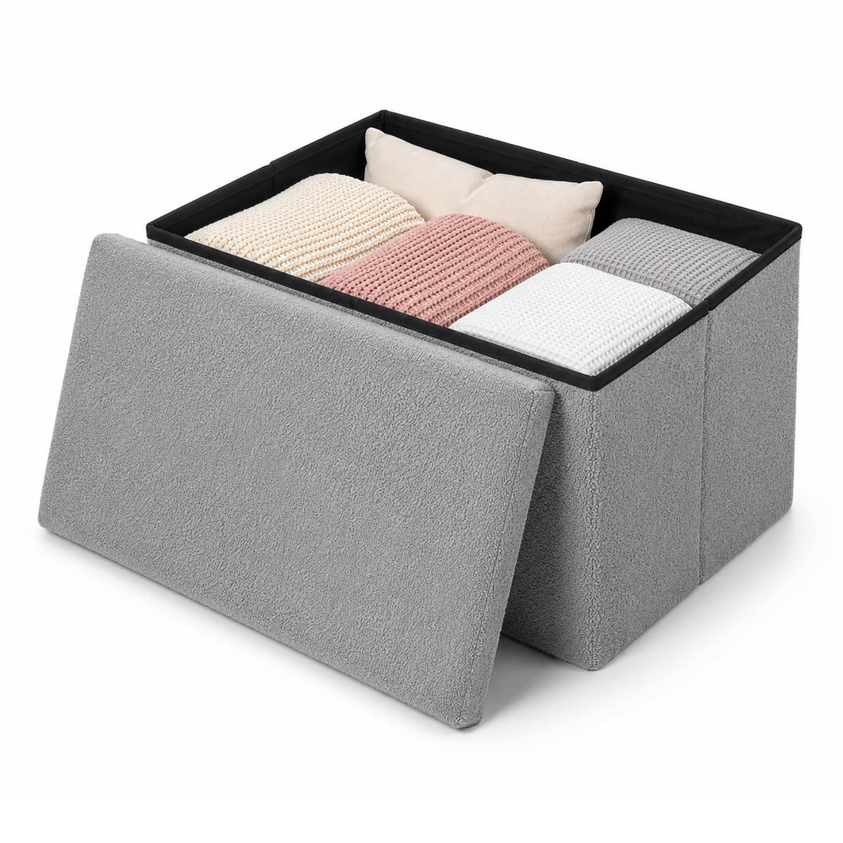 BÄNK Grå teddytyg förvaring 38x76x38 cm - Grå, Träbaserade material/Textil (76/38/38cm) - Relaxdays