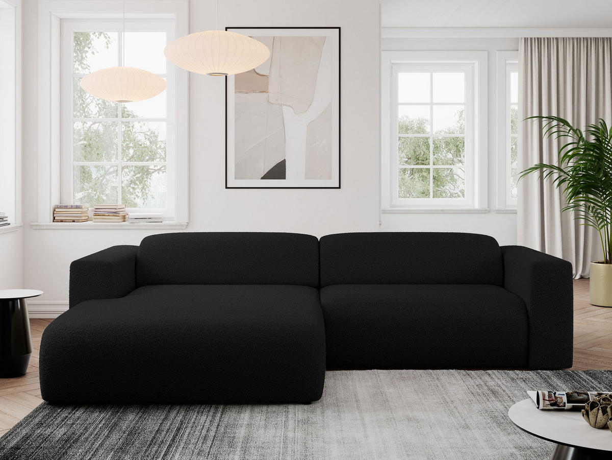 ECKSOFA PASADENA Schwarz Bouclé - Links Seite - Schwarz, Kunststoff/Textil (288/180cm) - MKS