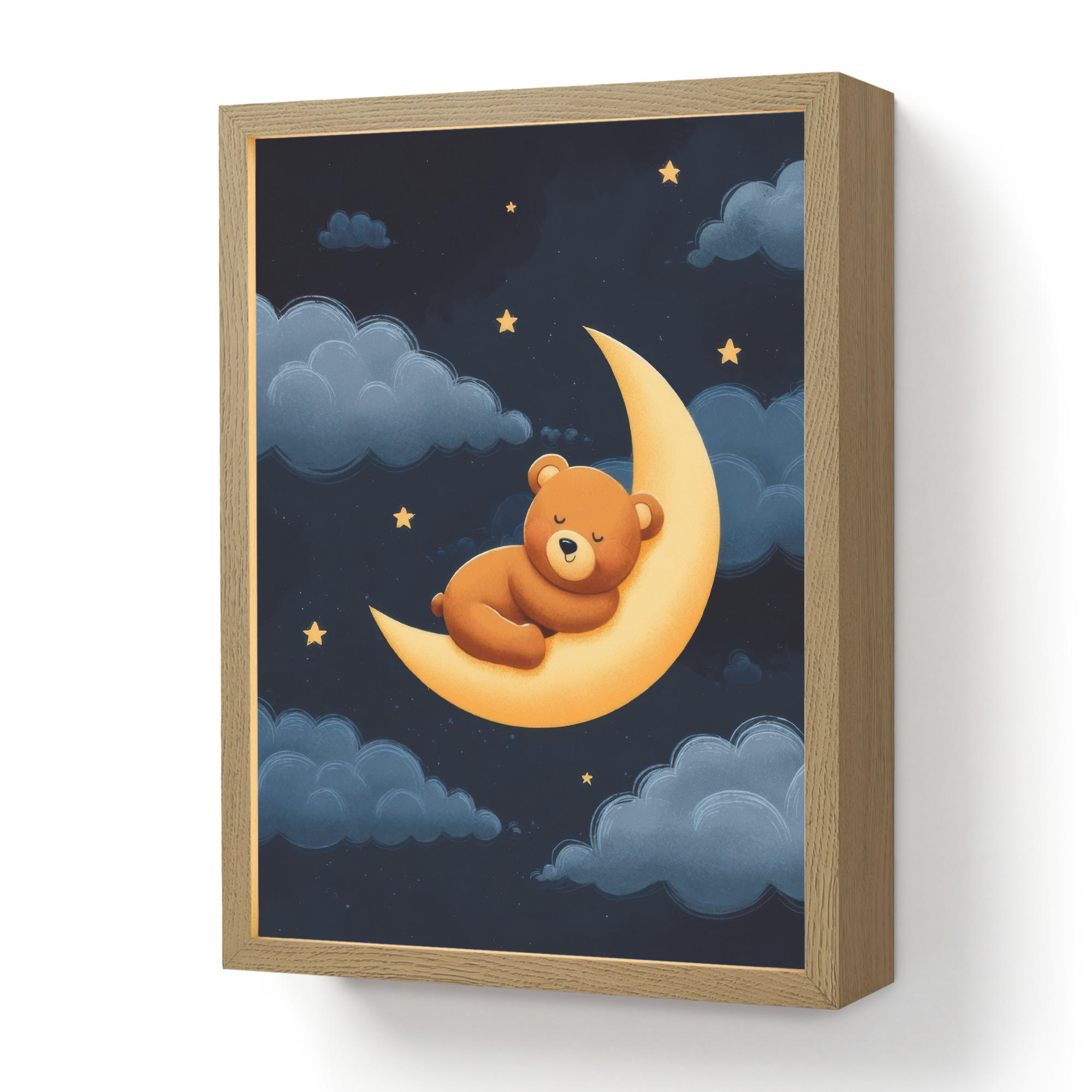 OnlyWow NÁSTĚNNÁ LAMPA S AKUMULÁTOREM Medvídek - Měsíc - Mraky - Hvězdy 30x40 cm
