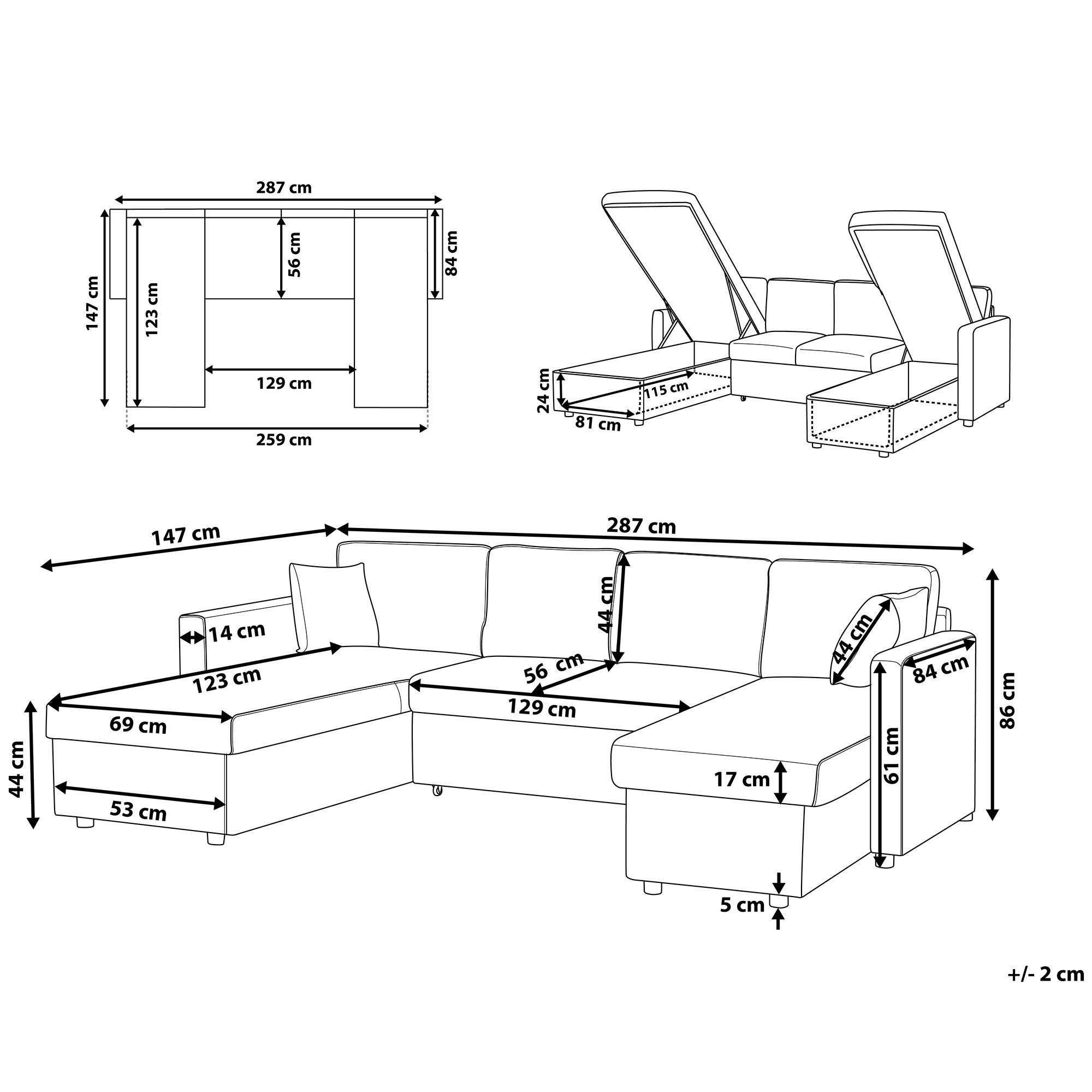 Thumbnail - Beliani Schlafsofa, Dunkelgrau, Textil, 5-Sitzer, U-Form, 287x86x147 cm, Wohnzimmer, Sofas & Couches, Wohnlandschaften, ...
