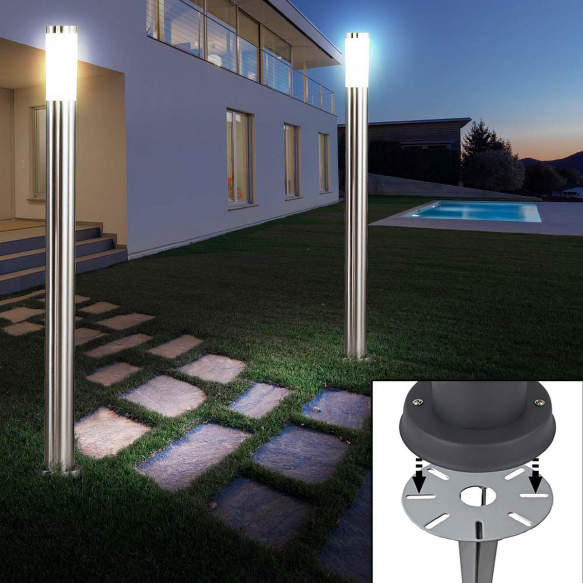 LED STEHLEUCHTE Edelstahl Silber 2er Set - Silberfarben, Metall (7.6/7.6/110cm)