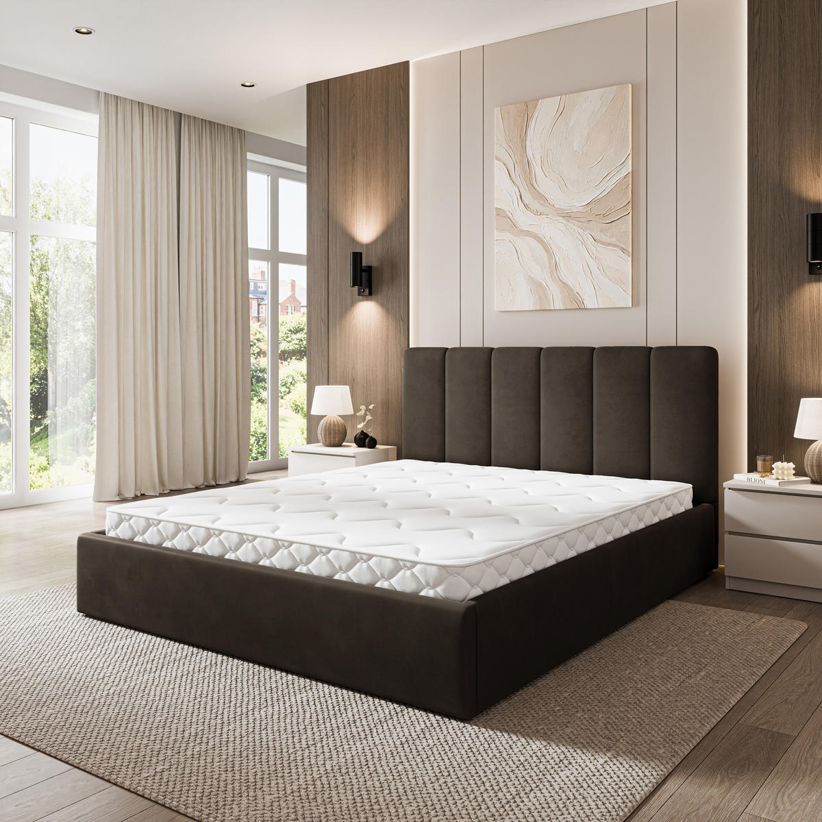 POLSTERBETT NEMIS 180x200 cm mit Bettkästen - Braun - Braun, Holz (180/200cm) - MASSENO