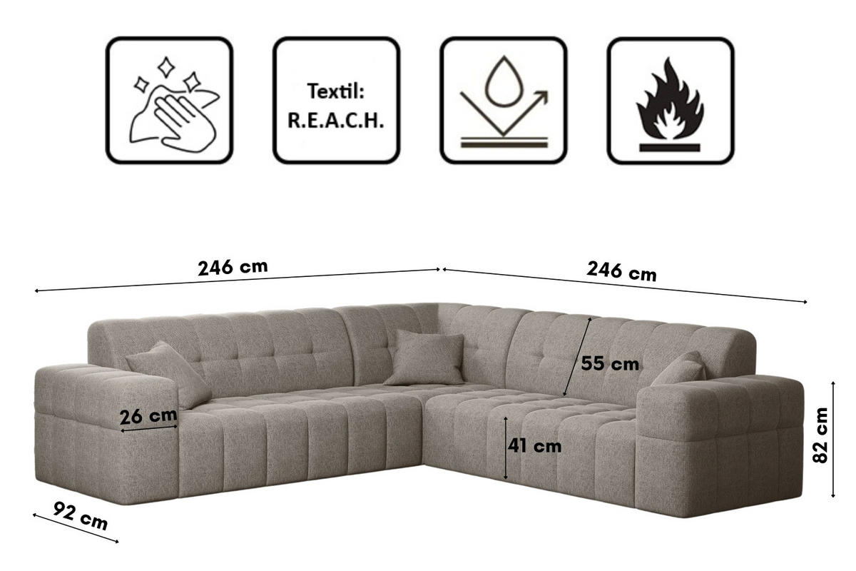 ECKSOFA Corner NIMES Stilvol Stoff Verita Warmbeige - Beige/Braun, Holz (246/246cm) - Kaiser Möbel