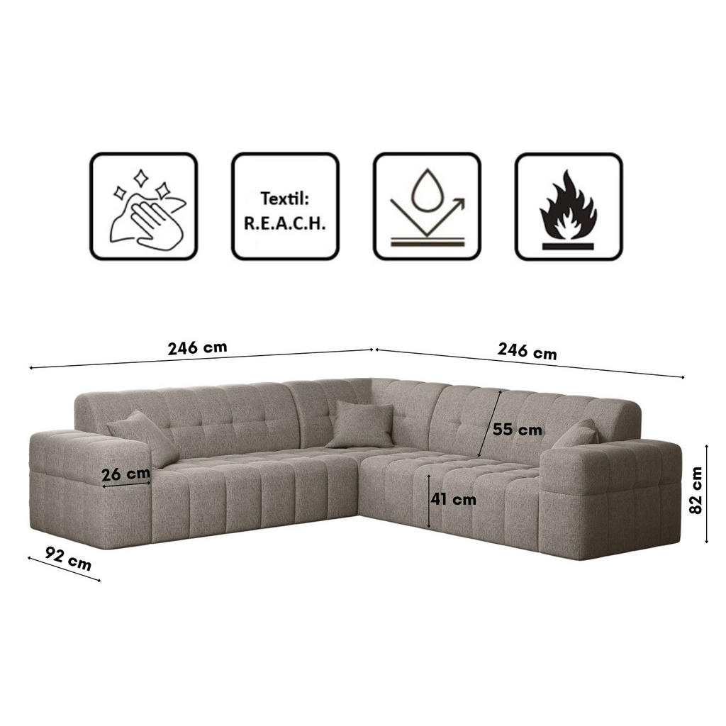 Thumbnail - Kaiser Möbel Ecksofa, Beige, Braun, Holz, 6-Sitzer, L-Form, links montierbar, rechts montierbar,L-Form, 246x246 cm, Reac...