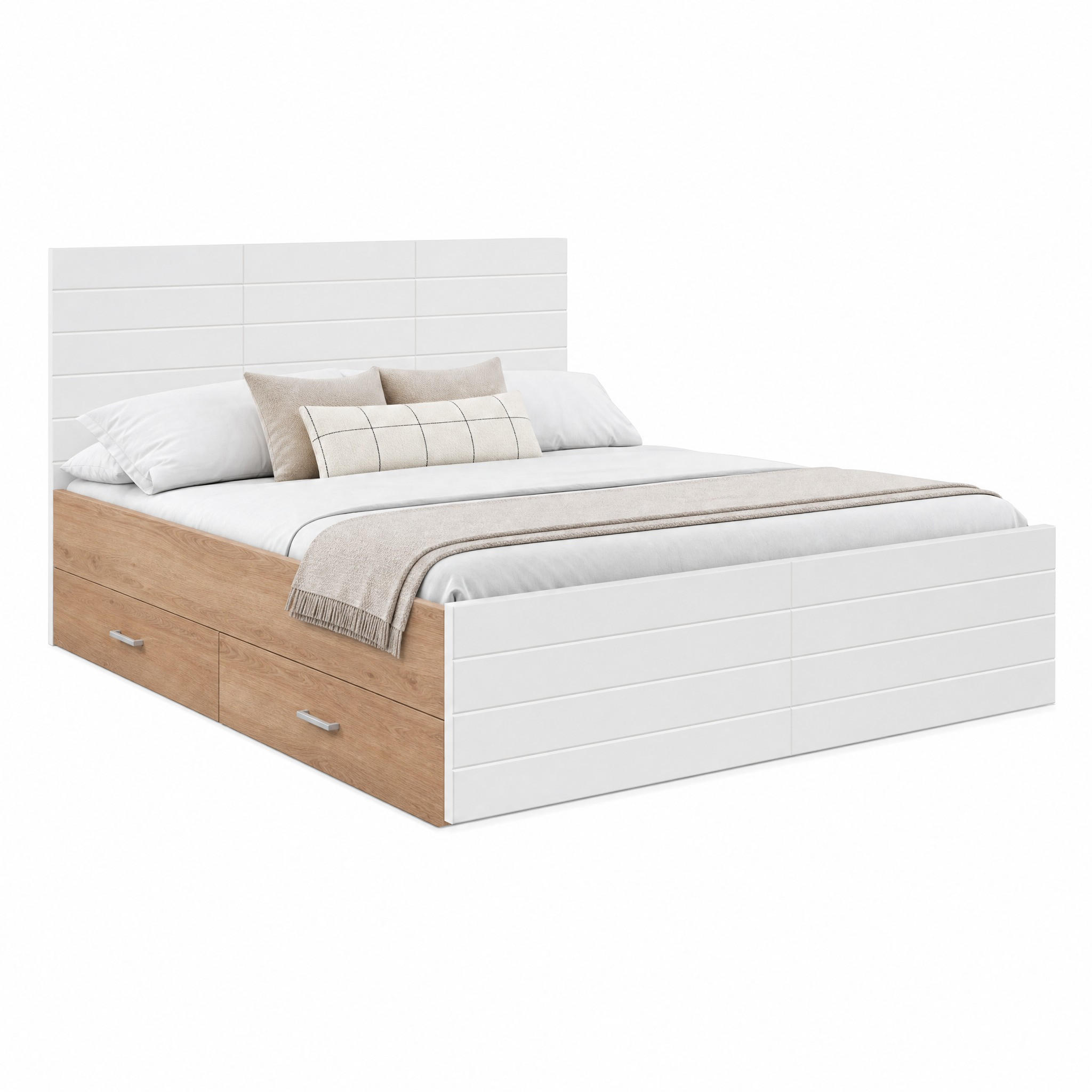 BETT mit 2 Schubladen 140x200 cm Massivholz/MDF Weiß/Eiche - Weiß, Holz (140/200cm) - Meubliv