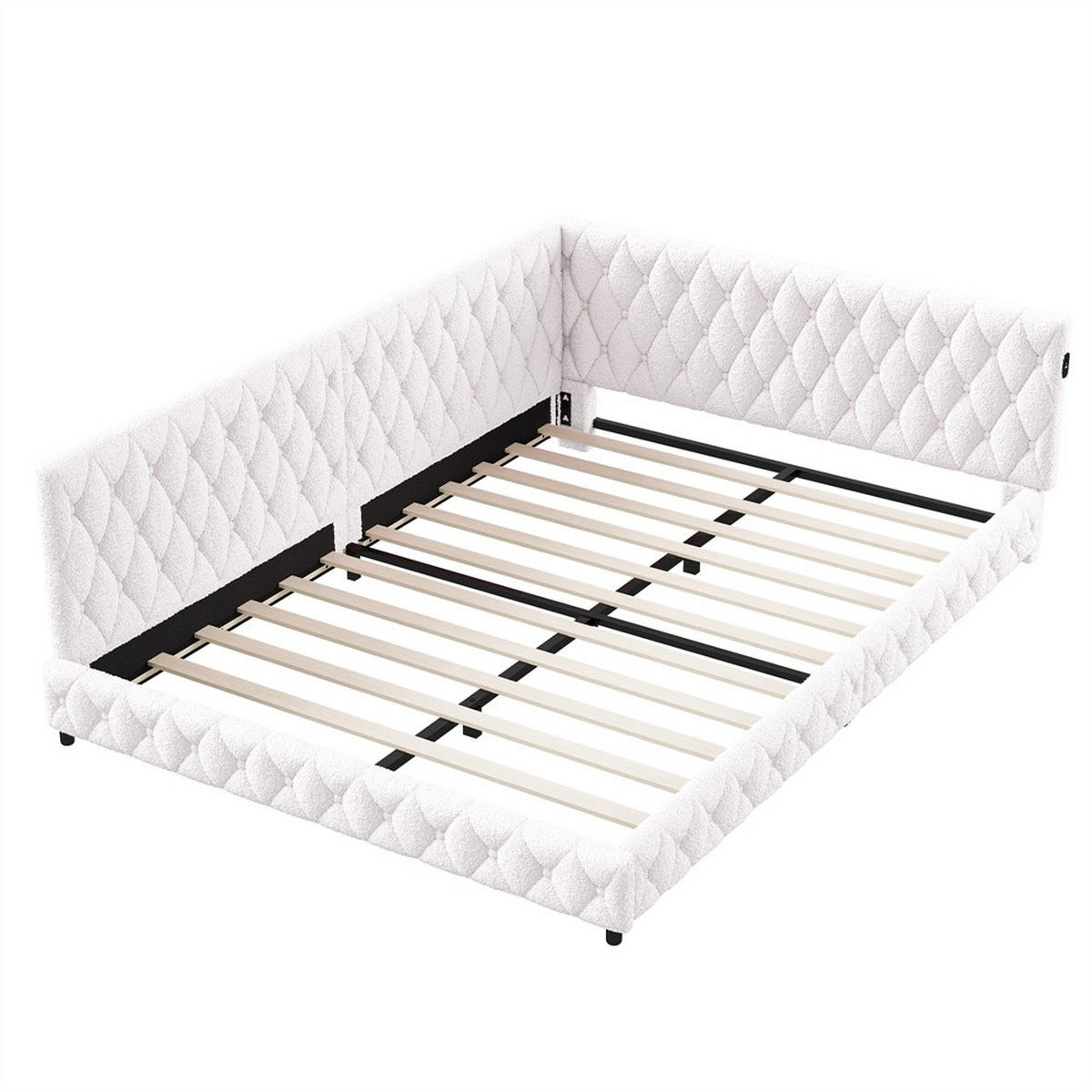 POLSTERBETT 140x200 cm - Doppelbett mit LED-Bettumrandung und USB-Ladefunktion - ohne Matratze - Beige - Beige, Textil (140/200cm) - DELFA