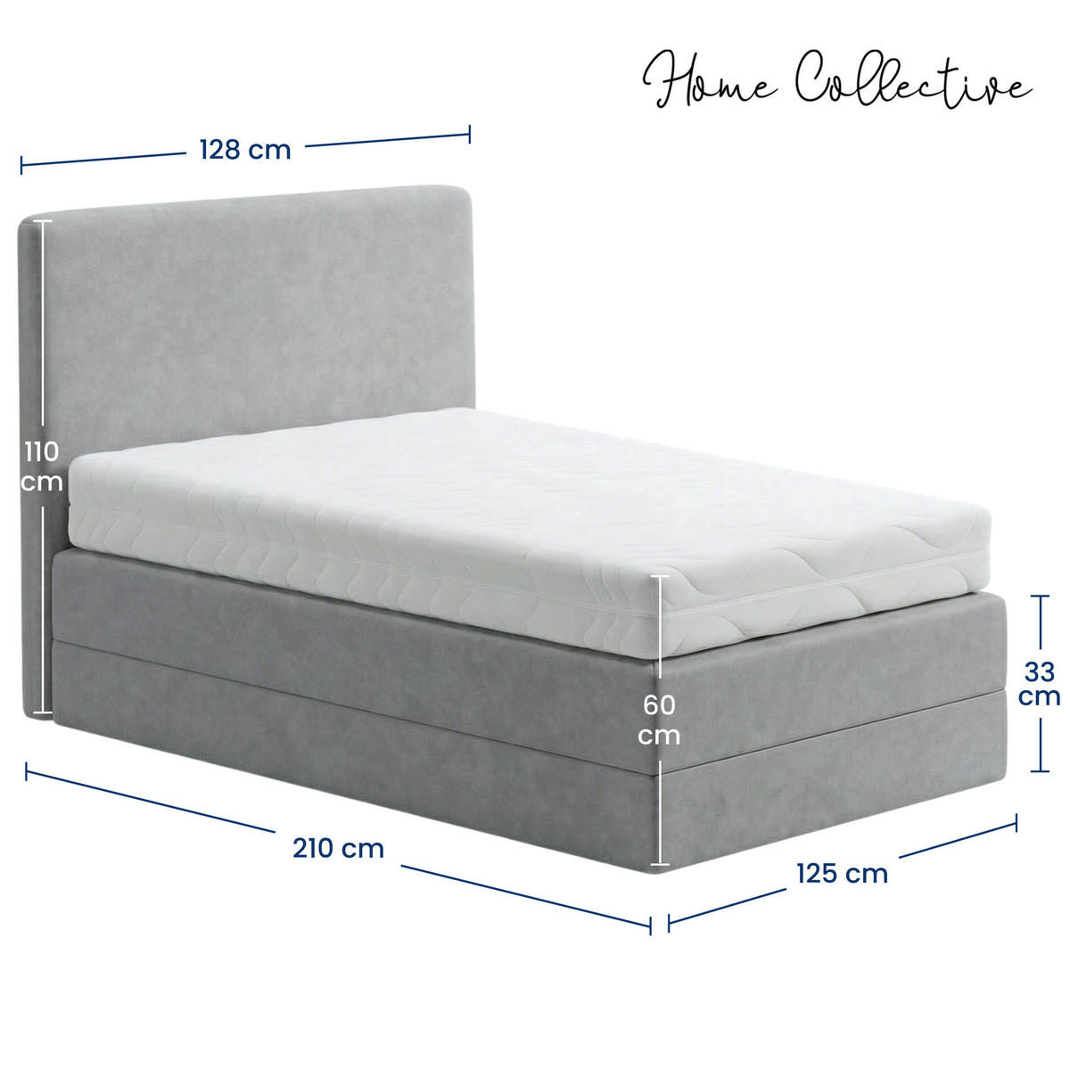 BOXSPRINGBETT mit Bonnell Matratze, mit Kopfteil, 120 x 200 cm, in Grau - Grau, Naturmaterialen (120/200cm) - Home Collective