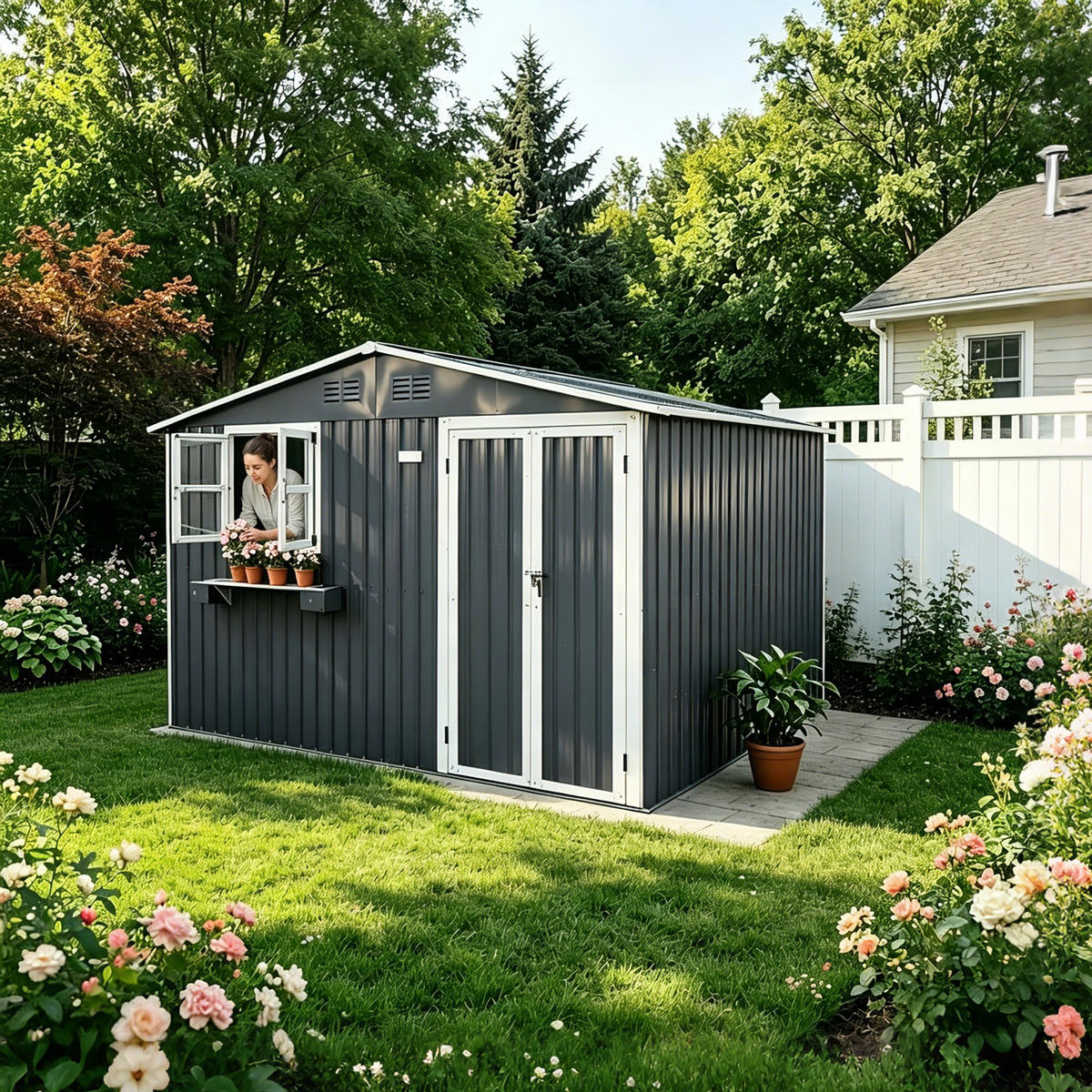 GERÄTEHAUS 295/243.6/199.9 cm Grau (7,19 m²) - Grau, Metall (255.4/199.9/313.1cm) - Oxeza