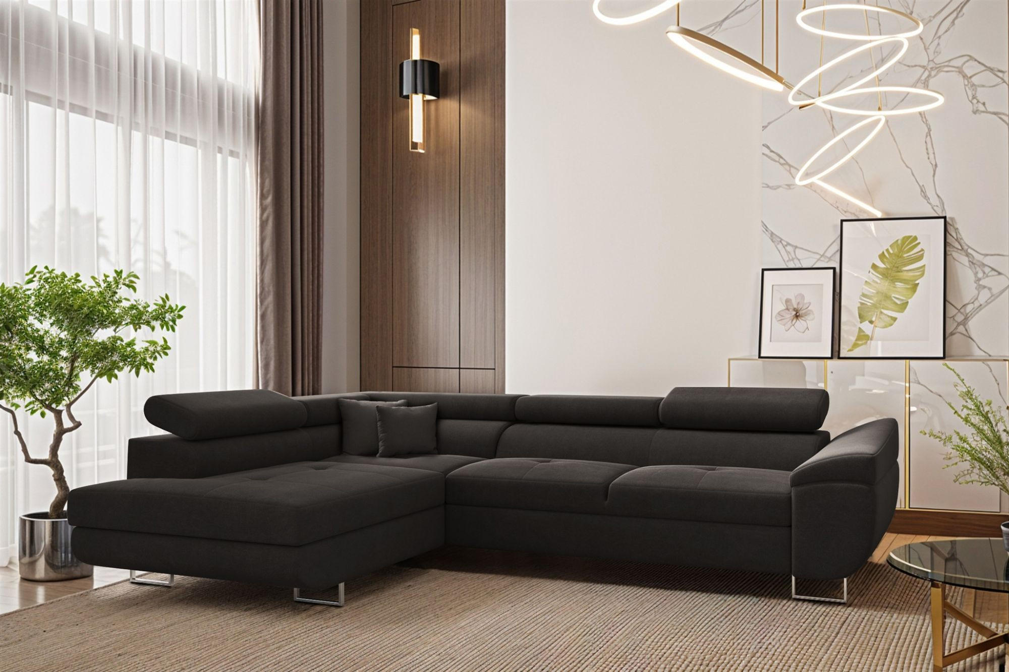 ECKSOFA Carmelo In Nova - Anthrazit, Holzwerkstoff/Textil (275/202cm) - Fun Möbel