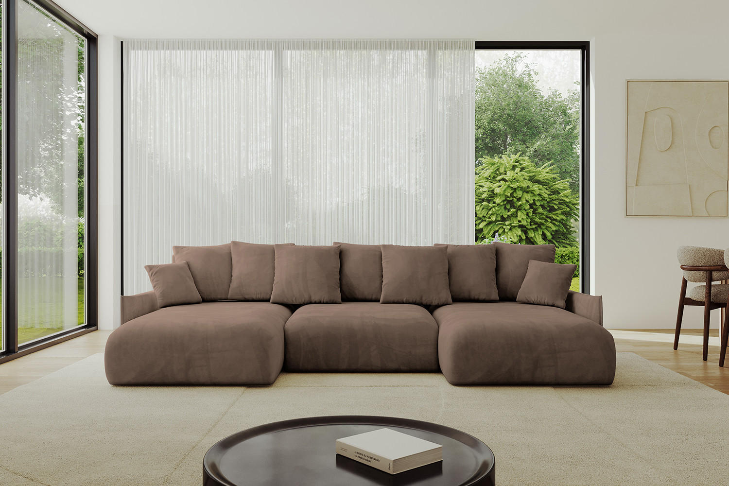 WOHNLANDSCHAFT mit Schlaffunktion und Bettkasten ONESK-U-v1 304x165x40 Braun Velours - Braun, Holzwerkstoff/Kunststoff (304/90/165cm) - ALTDECOR