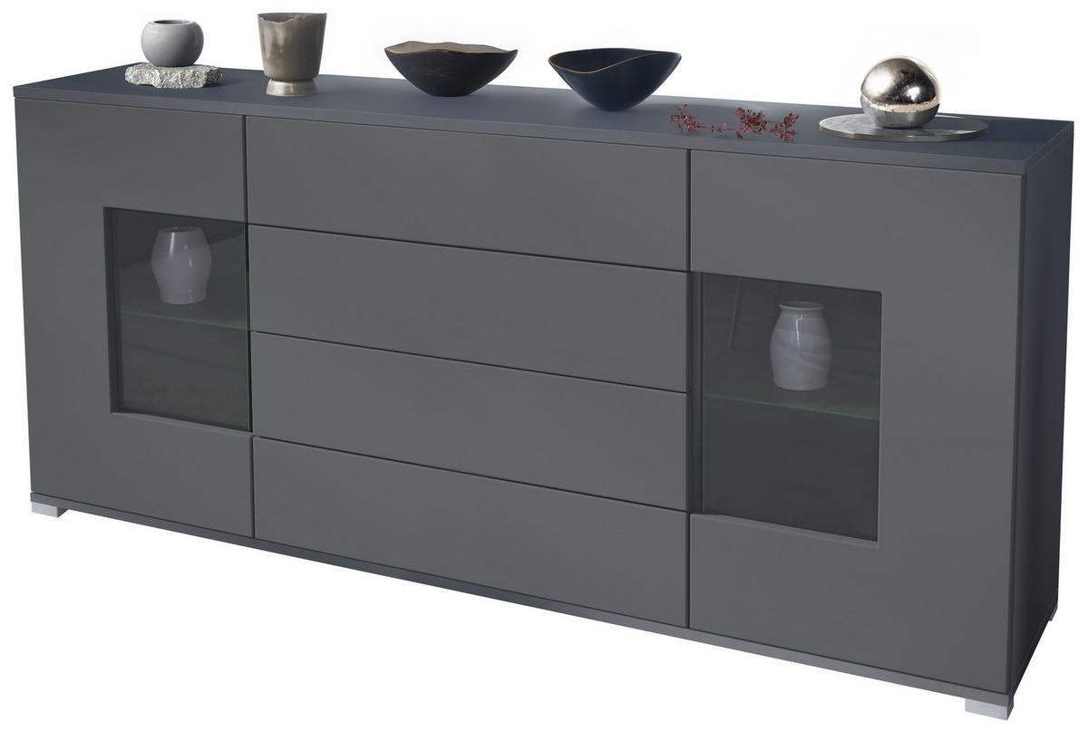 SIDEBOARD Grömitz Graphit Seidenmatt - Graphitfarben, Holzwerkstoff (166.5/75.5/35cm) - Vladon