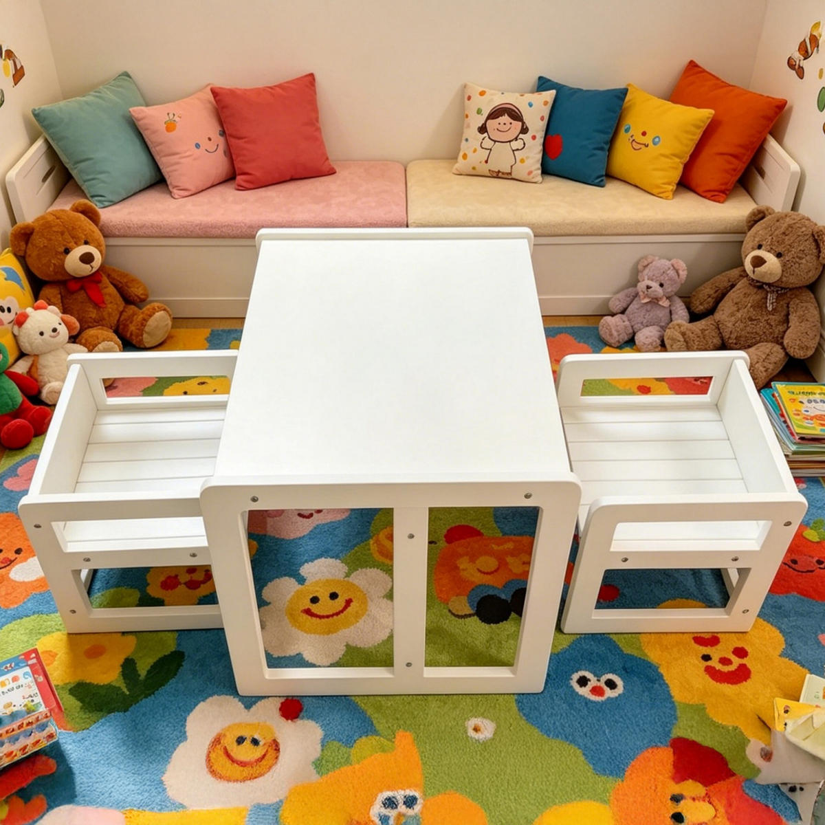 SET Alb copii 3-piese - alb, compozit lemnos (57/44/44cm) - Relaxdays