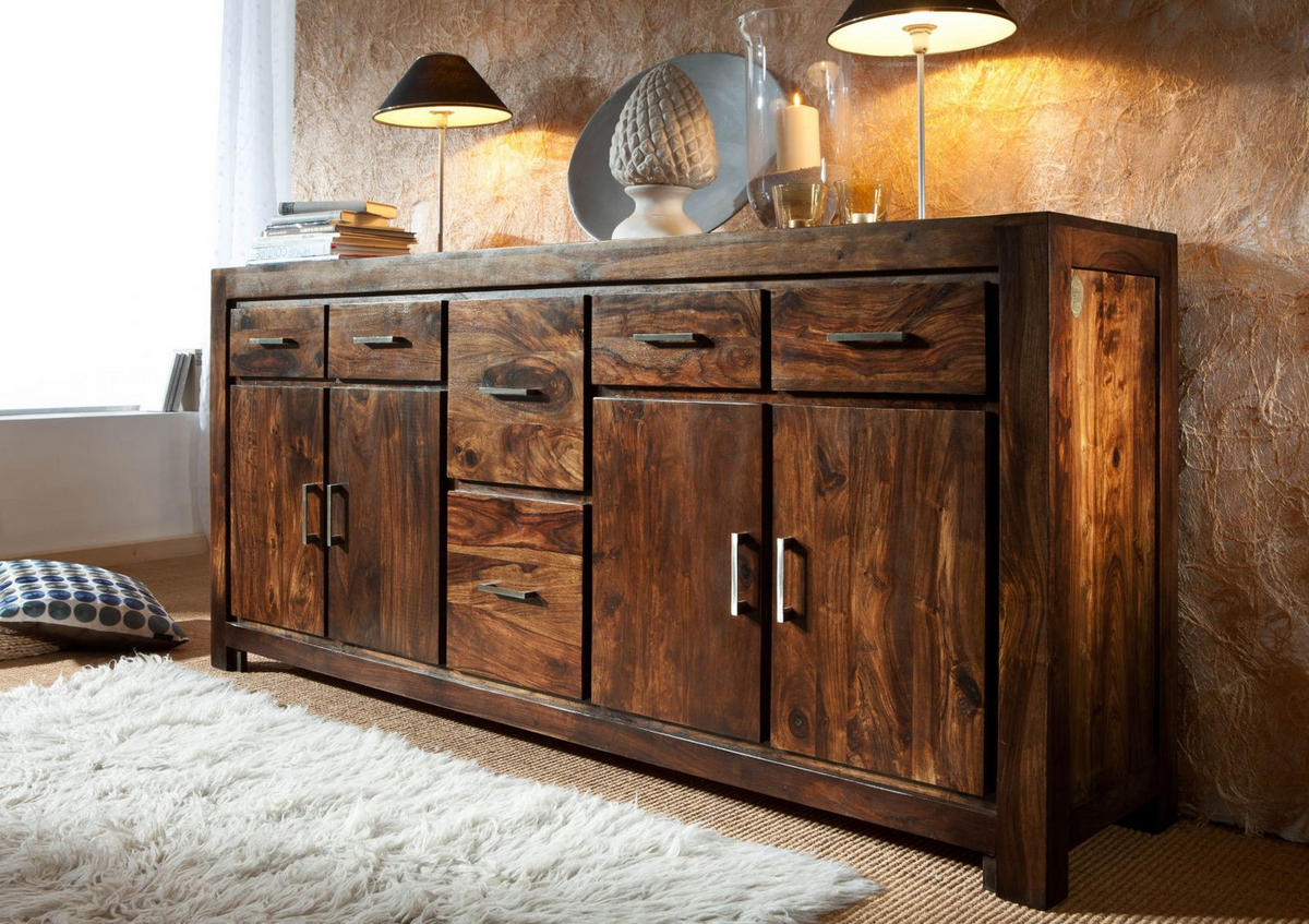 SIDEBOARD Sheesham 200x45x90 braun lackiert METRO LIFE #134 - Braun, Holz (200/90/45cm) - Massivmoebel24
